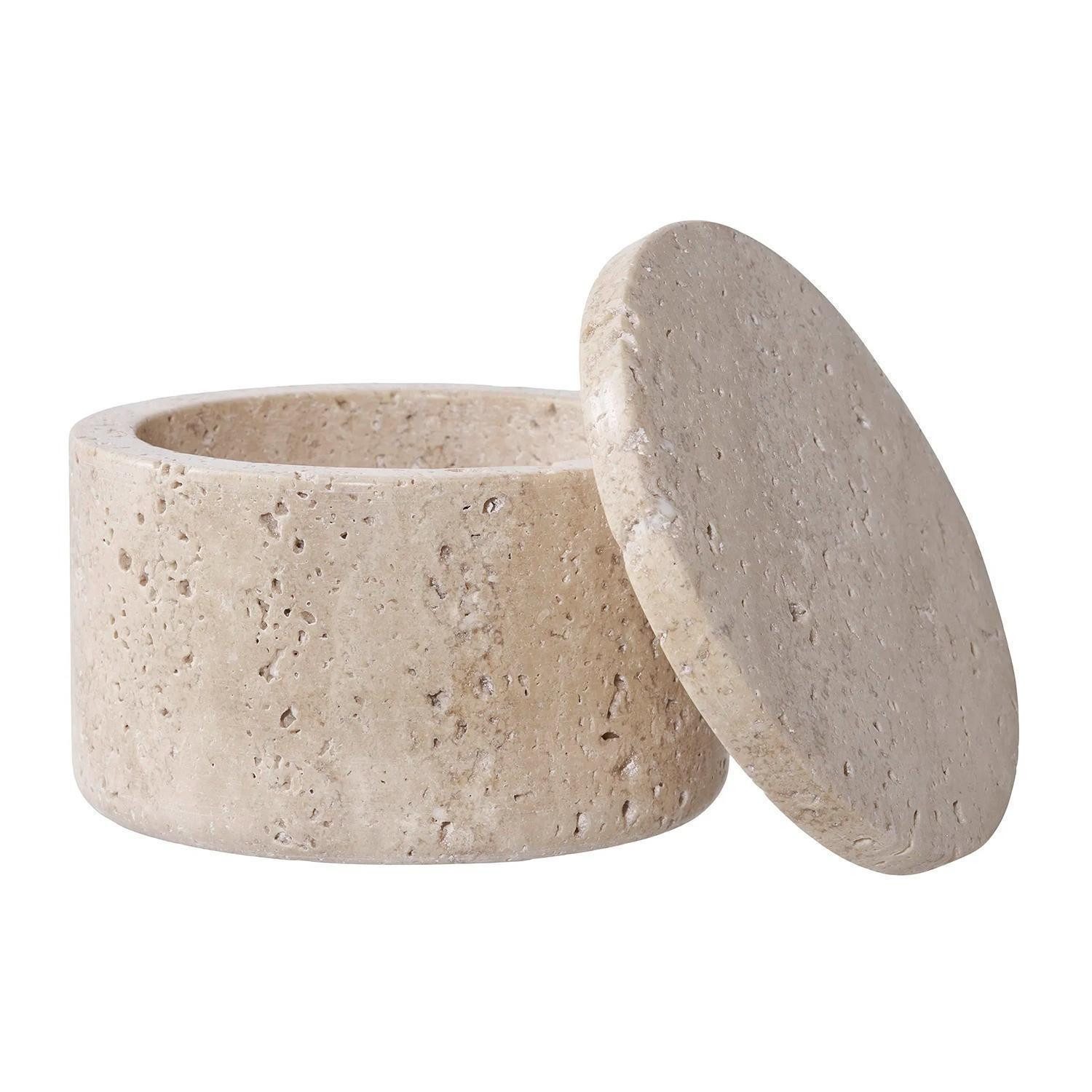 House Nordic Aufbewahrungsdose STORAGE, Beige, Travertinstein, mit Deckel, Ø 10 x H 6,5 cm