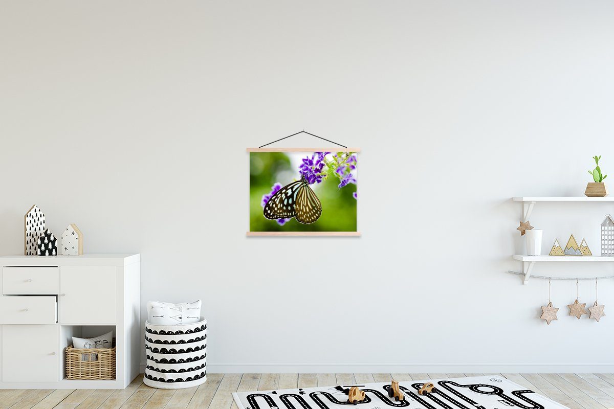 MuchoWow Poster Lavendel - Schmetterling - Botanisch, (1 St), Posterleiste, Textilposter für Wohnzimmer, Bilderleiste, Magnetisch