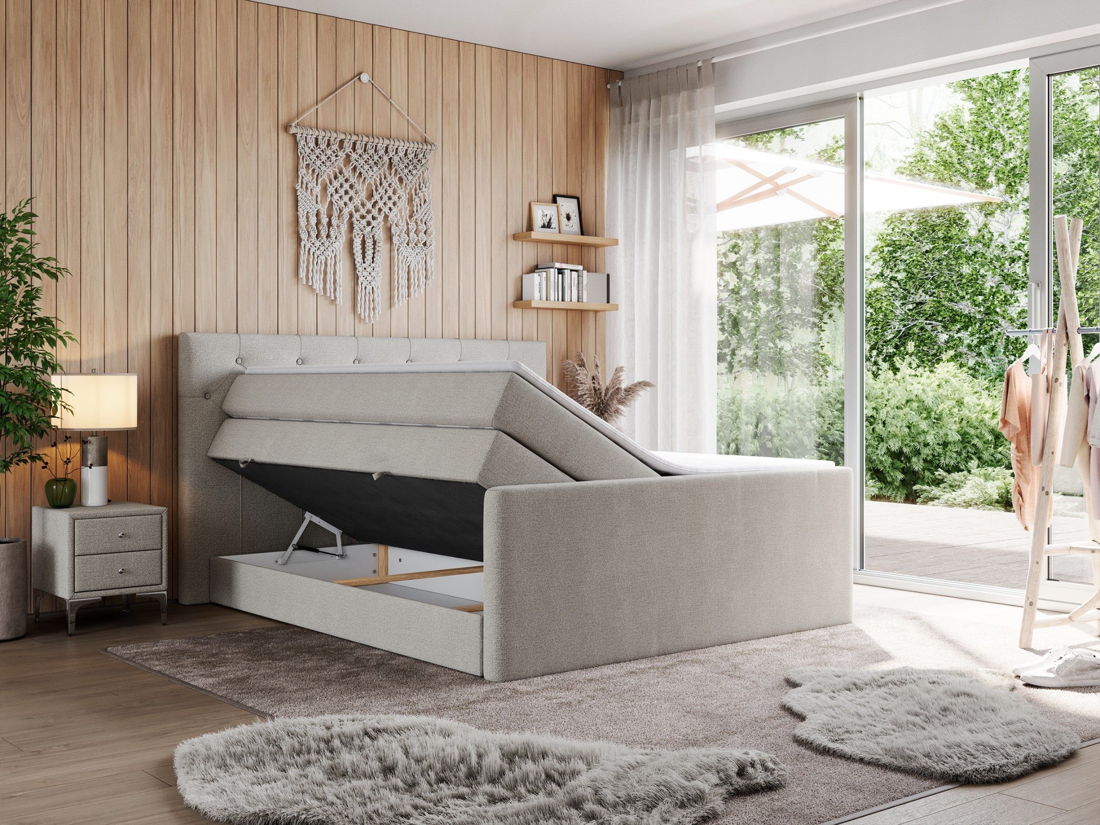 MKS MÖBEL Boxspringbett KING VELEN (T30-Schaum, Topper T25/Visco, Bonell-Federn), Doppelbett mit Multipocket-Matratzen, Polsterbett mit Kopfstütze