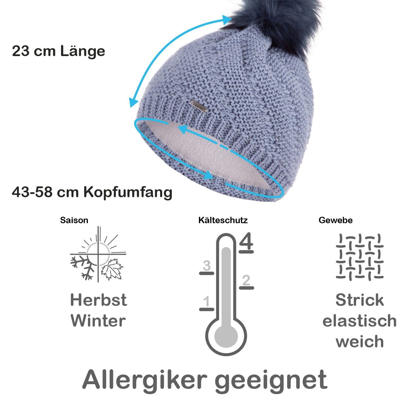 Faera Bommelmütze Wintermütze Damen Herren Mütze Beanie Haube gefüttert Bommelmütze 16