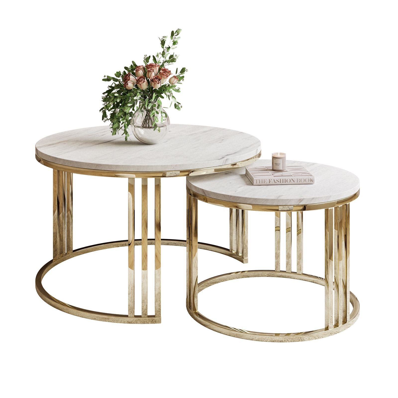 Lookway Couchtisch LORI 2in1 LEVANTO runder Couchtisch mit gold chrom Geste günstig online kaufen