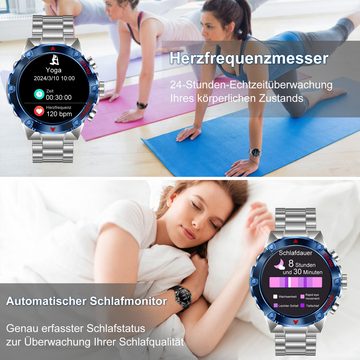 HYIEAR Smartwatch Damen Herren, neueste Fitnessuhren (1,43"-AMOLED-Display) Smartwatch, Edelstahlarmband mit Schnellwechselschließe, IP67, 107 Sportmodi, Mit Blutsauerstoff, Herzfrequenz, Schrittzähler, Schlafqualität, usw