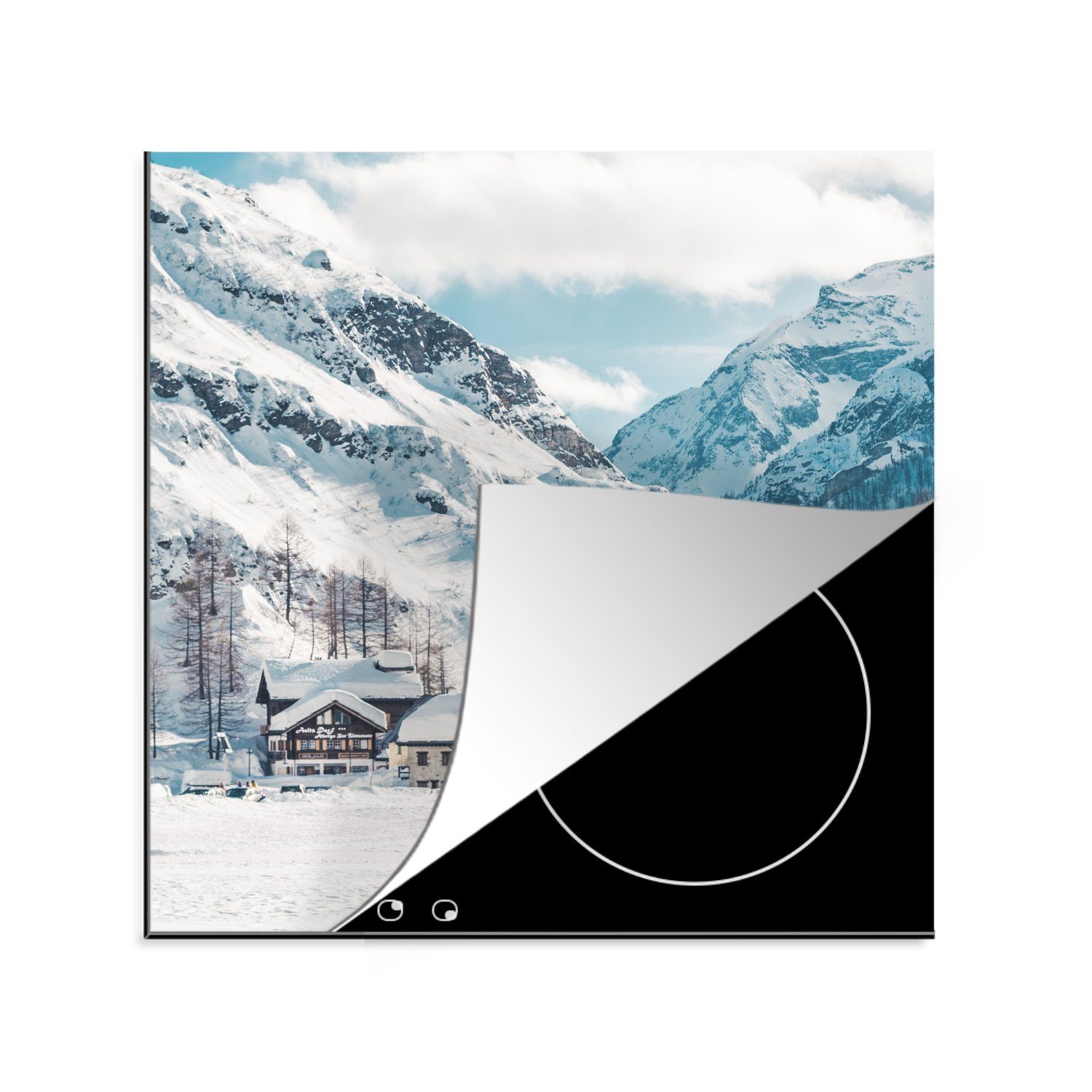 MuchoWow Herdblende-/Abdeckplatte Alpen - Schnee - Berge, Vinyl, (1 tlg), 78x78 cm, Ceranfeldabdeckung, Arbeitsplatte für küche