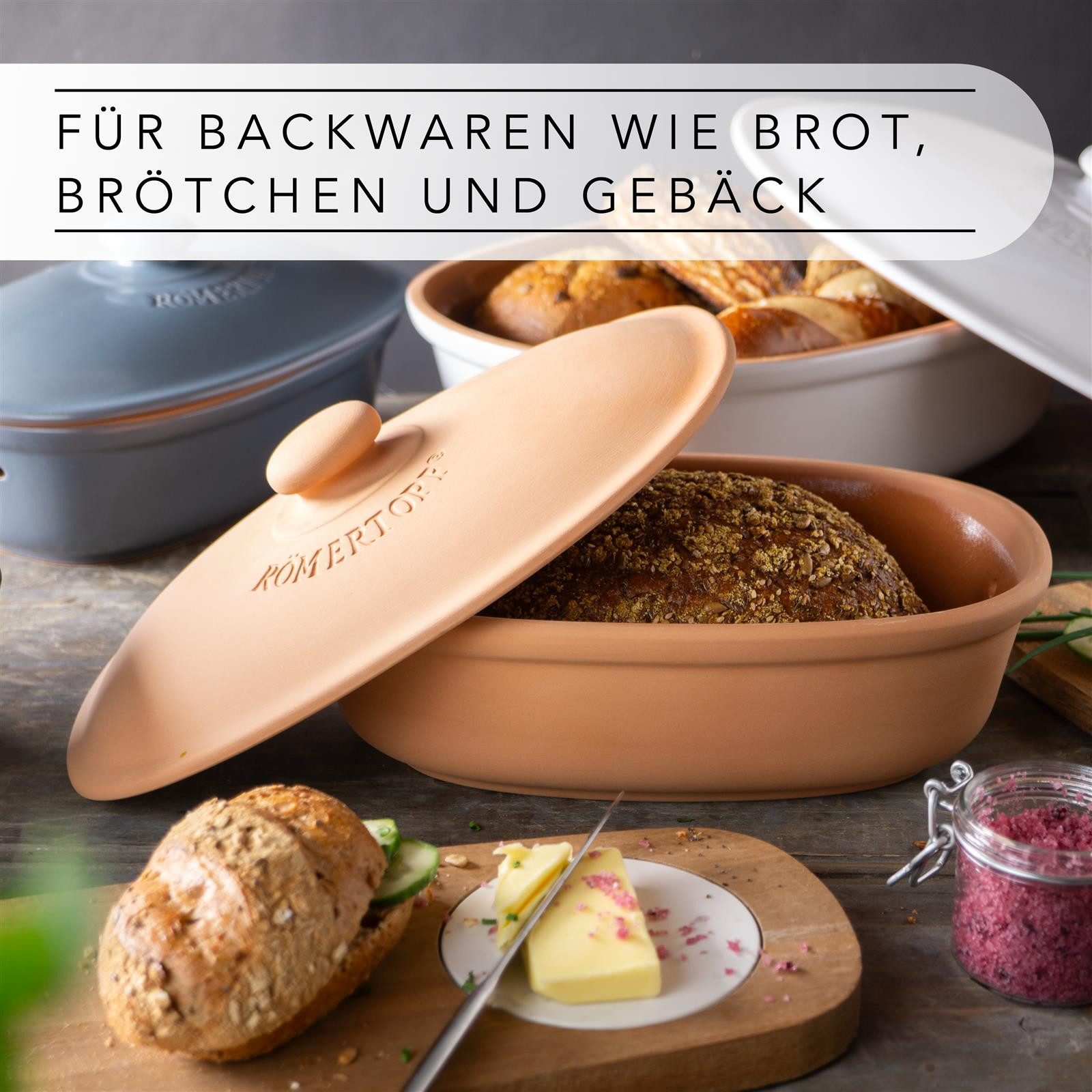 RÖMERTOPF Vorratsdose Brottopf oval MEDI 2,3 Liter - Keramik Brotkasten, Keramik, (Set), aus Naturton