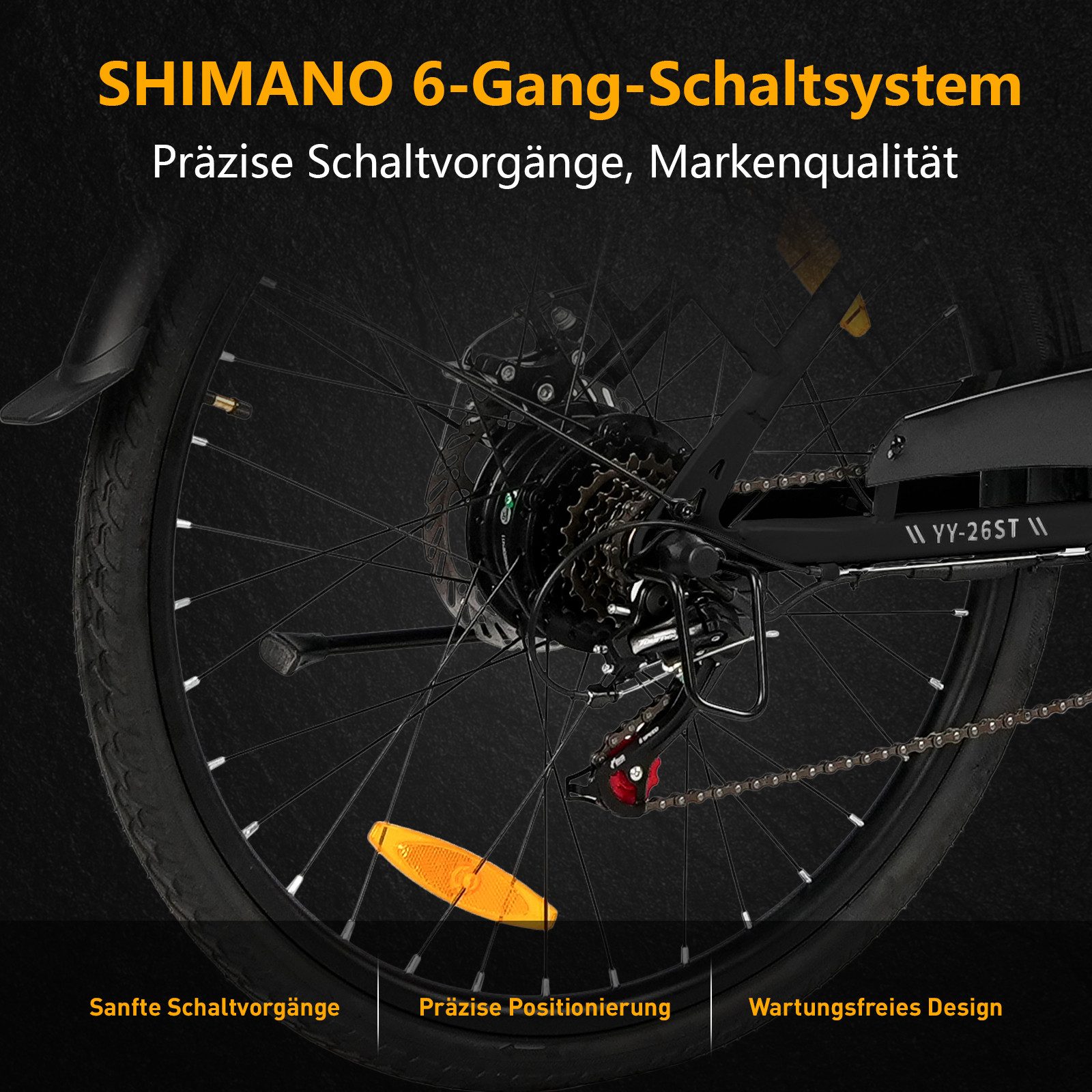TTGO E-Bike Cityrad 26 Zoll, Elektrofahrrad, für Damen und Herren 522Wh max.75km Pedelec, 6 Gang, Kettenschaltung, Heckmotor, 522 Wh, (bis zu 125kg, für ca. 160–185cm, 5 Stufen, Pedelec), E-bikes, Frontkorb, Gepäckträger, Elektrofahrrad für Damen Herren