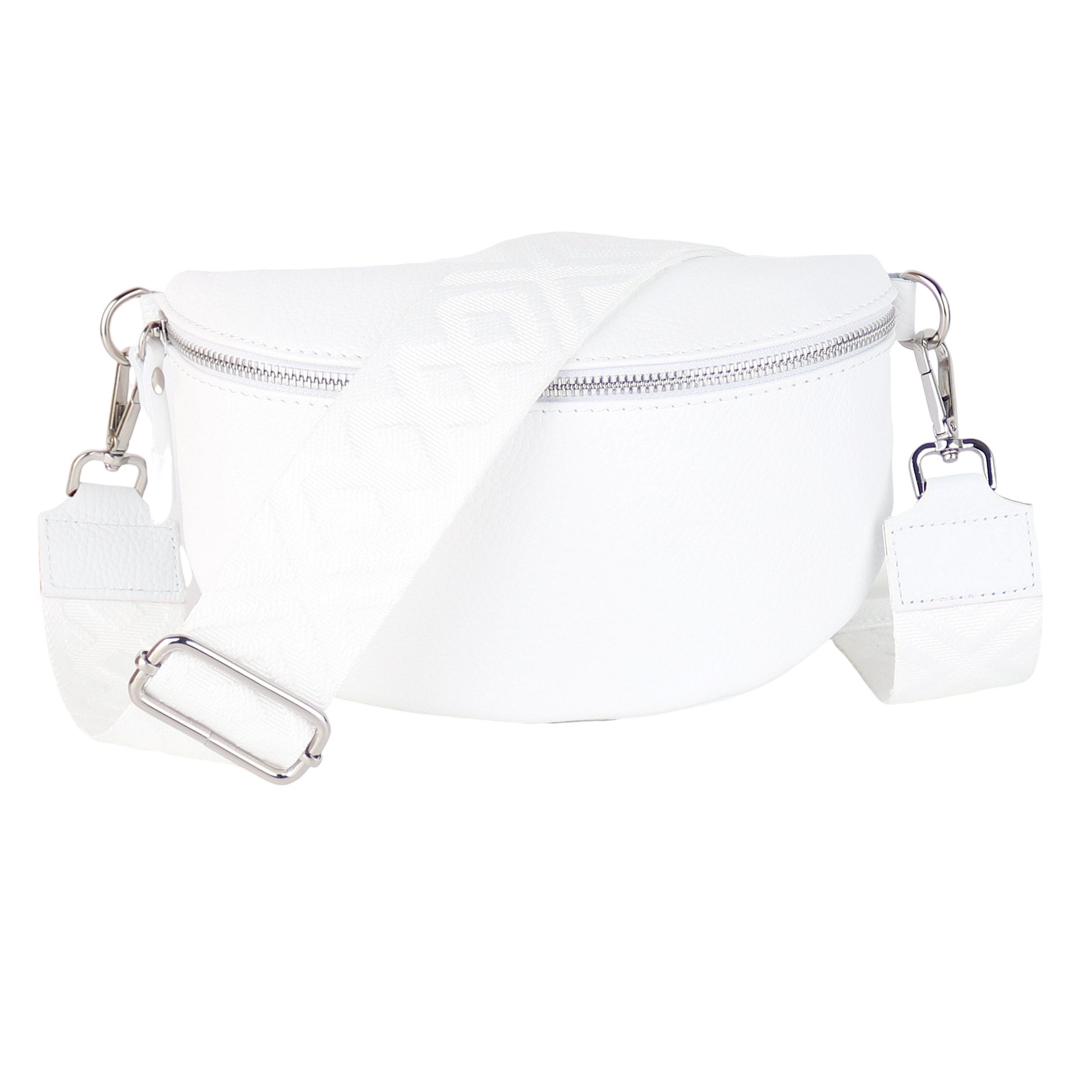 MIRROSI Bauchtasche Damen, Echtleder, Made in Italy, Umhängetasche, Brusttasche, (Schultertasche für jeden Anlass (1 Tasche & 2 Gurte), Crossbody Bag, Weiß, gemusterten& verstellbaren Schulterriemen