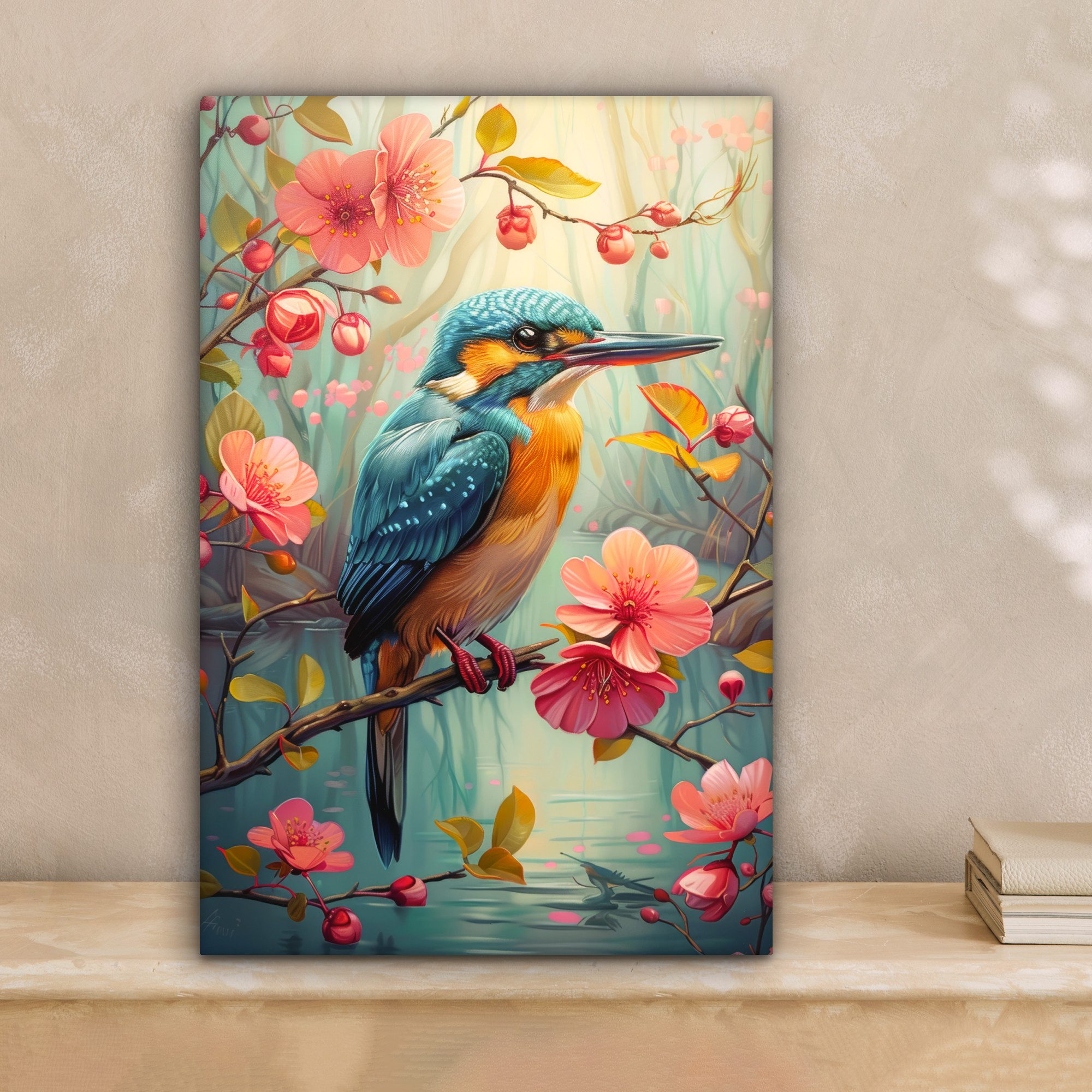 OneMillionCanvasses® Leinwandbild Eisvogel - Blüte - günstig online kaufen