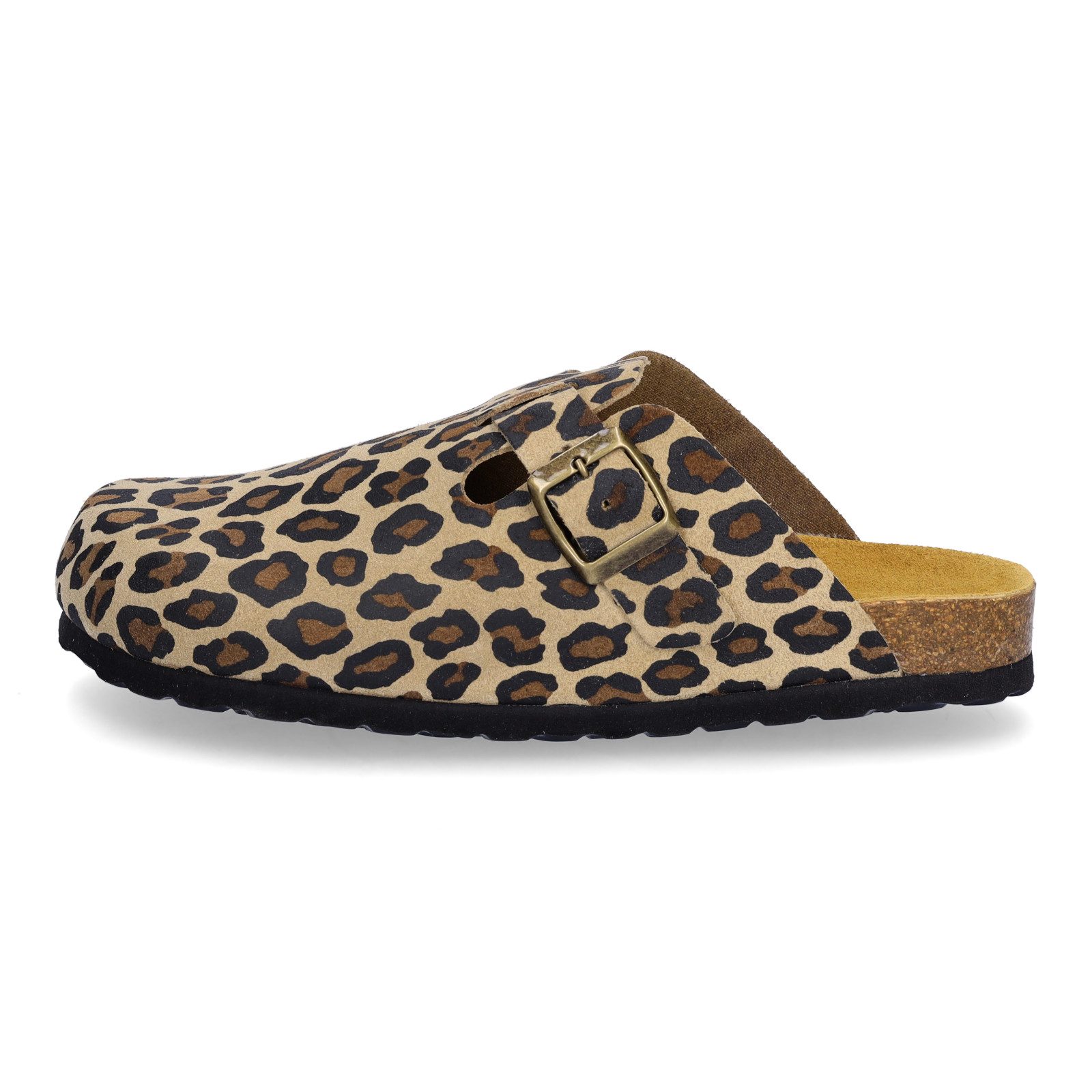 MIDS MONTY Damen Pantolette leo aus Velourleder mit Rauleder-Fußbett, Komfort-Clog mit Animalprint