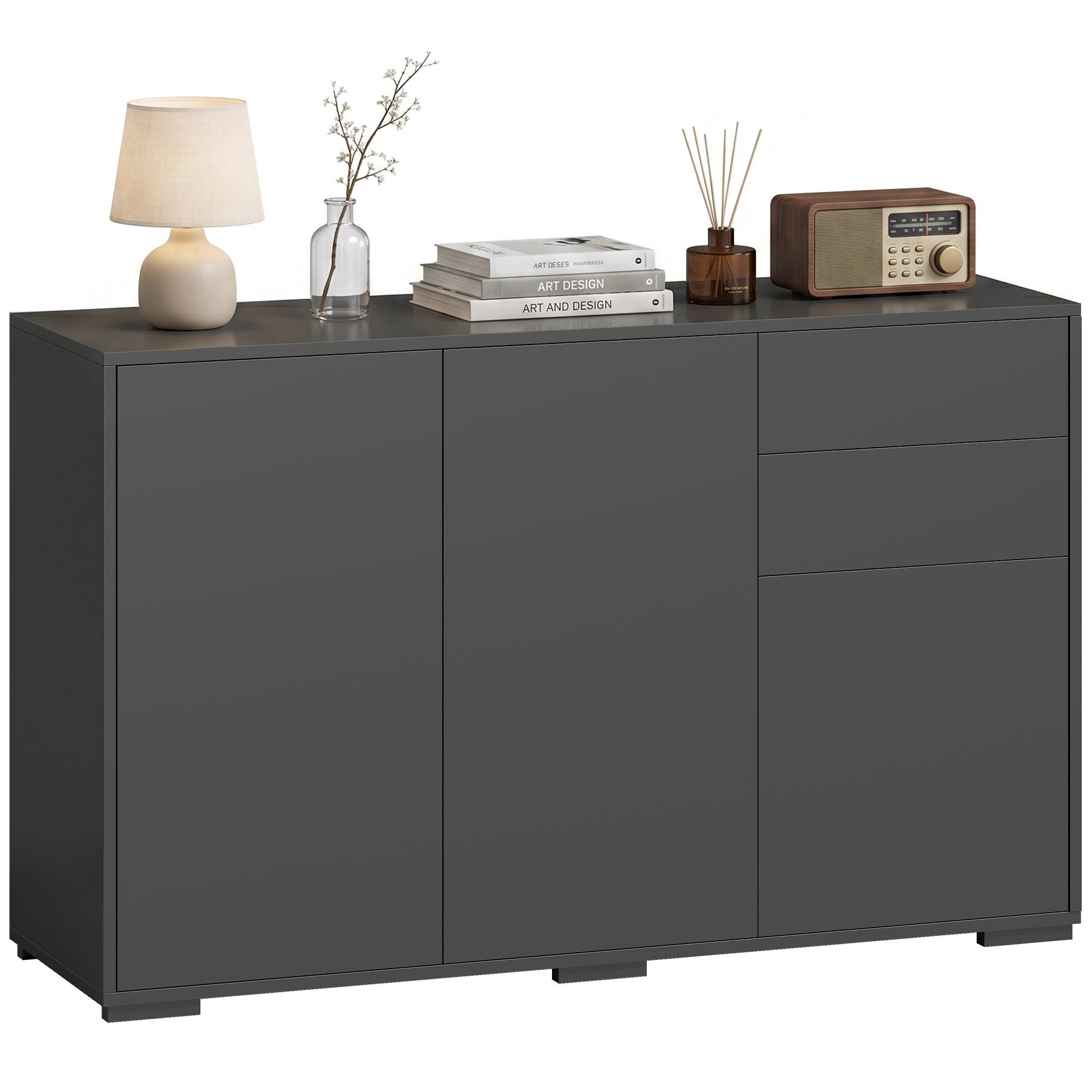 HOMCOM Sideboard 2 Schubladenschrank (Aufbewahrungsschrank, 1 St., Sideboard), Schwarz 117 x 36 x 74 cm – Bild 2 von 5