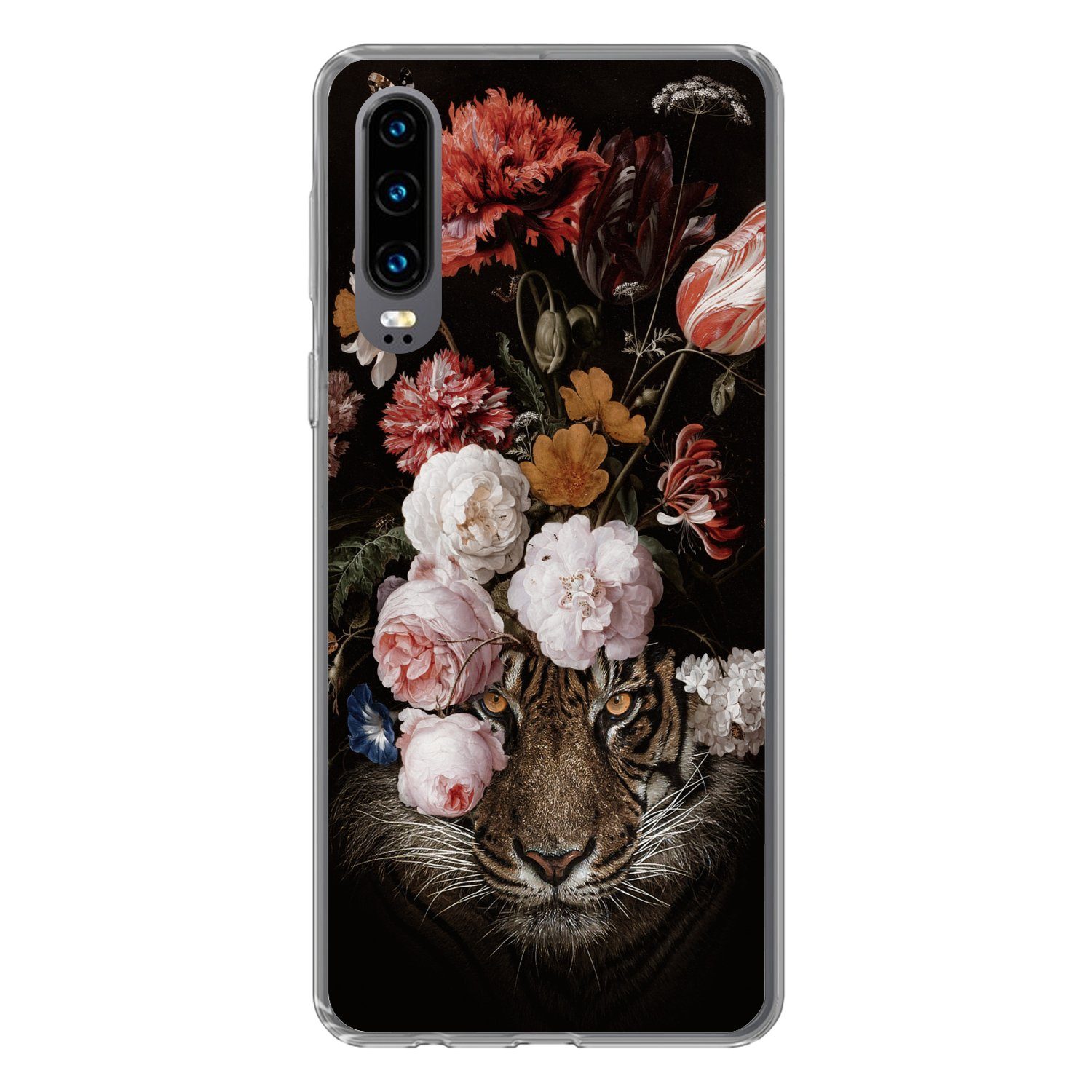MuchoWow Handyhülle für Huawei P30 Blumen - Jan Davidsz de Heem - Tiger - Gemälde - Stilll, Handy Case, Silikon, Bumper Case Dünn