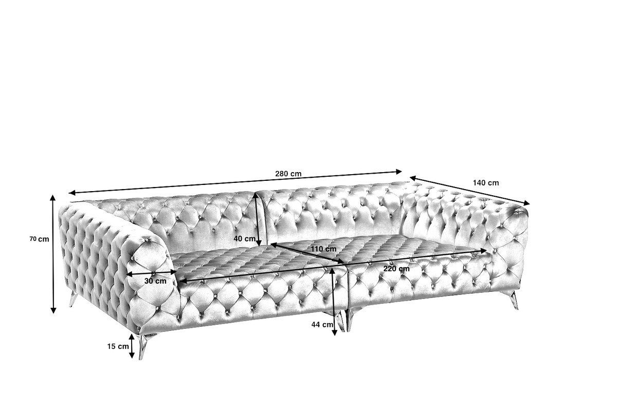 Hocker Chesterfield Farben silber ohne Velvet Big-Sofa NARLA, KAWOLA Sofa mit o. versch.