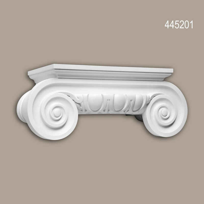 Profhome Wanddekoobjekt 445201 (Halbsäulen Kapitell, 1 St., Fassadenstuck, Säule, Zierelement, Außenstuck), weiß, vorgrundiert, für Fassadendekoration, Stil: Ionisch