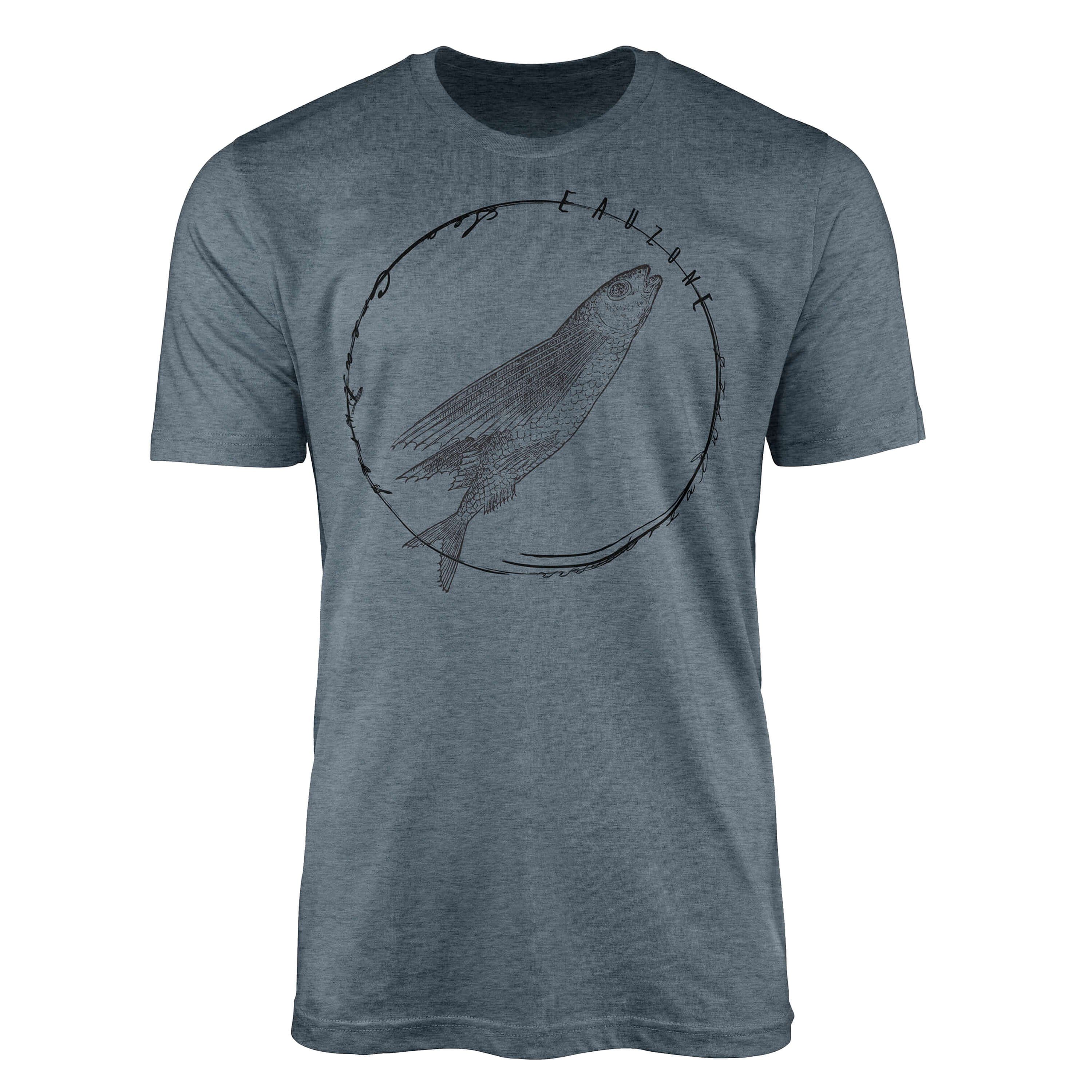 Sinus Art T-Shirt T-Shirt Tiefsee Fische - Serie: Sea Creatures, feine Struktur und sportlicher Schnitt / Sea 085 Indigo