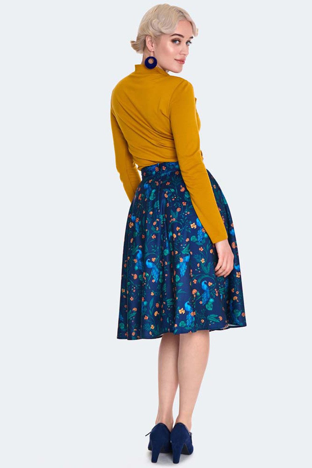 Voodoo Vixen A-Linien-Rock Peacock Floral Print Rockabilly Retro Vintage Pf günstig online kaufen