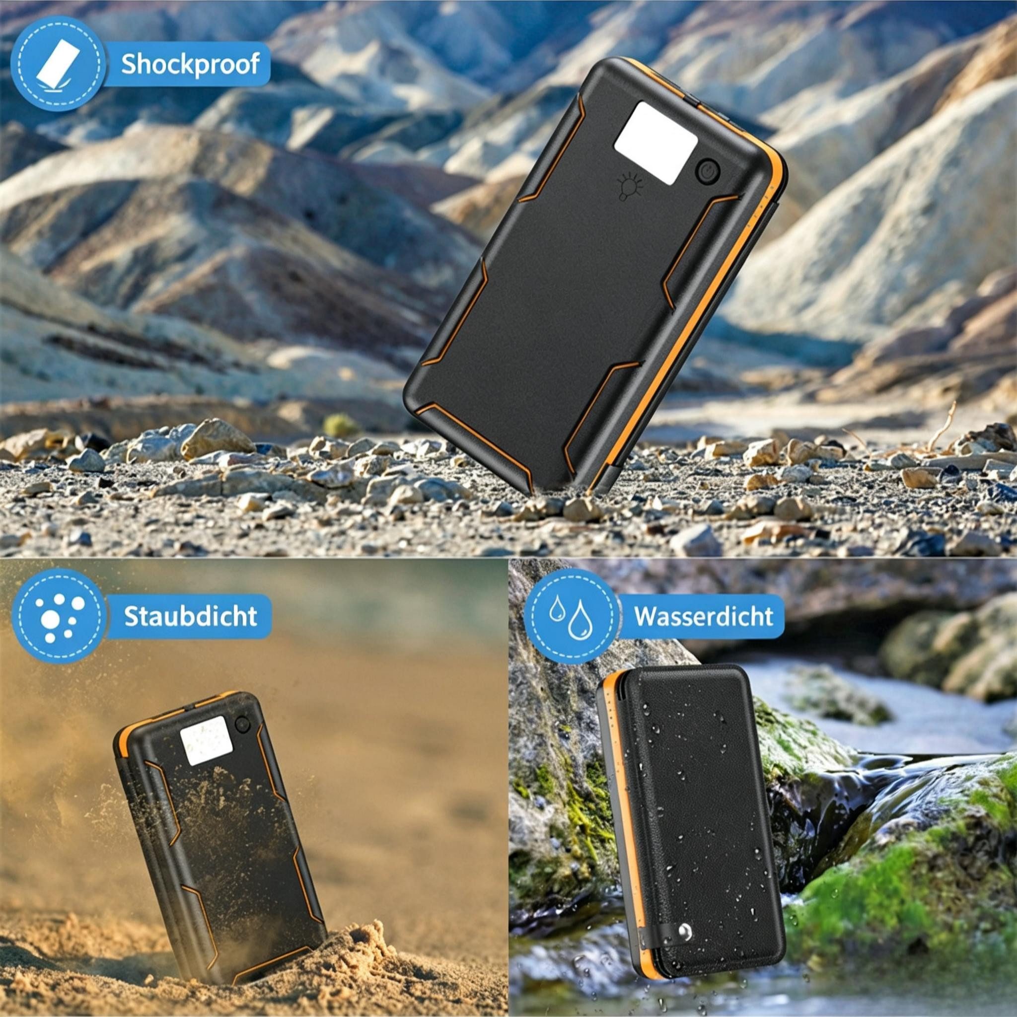 AIBISTAR Solar Powerbank 20000mAh, 4/5 Panels, USB-C, wasserdicht, Camping Solar Powerbank Solarpanel 20000 mAh, 4/5 Solarpanels,Faltdesign,Solaraufladung,3 Lic – Bild 4 von 5