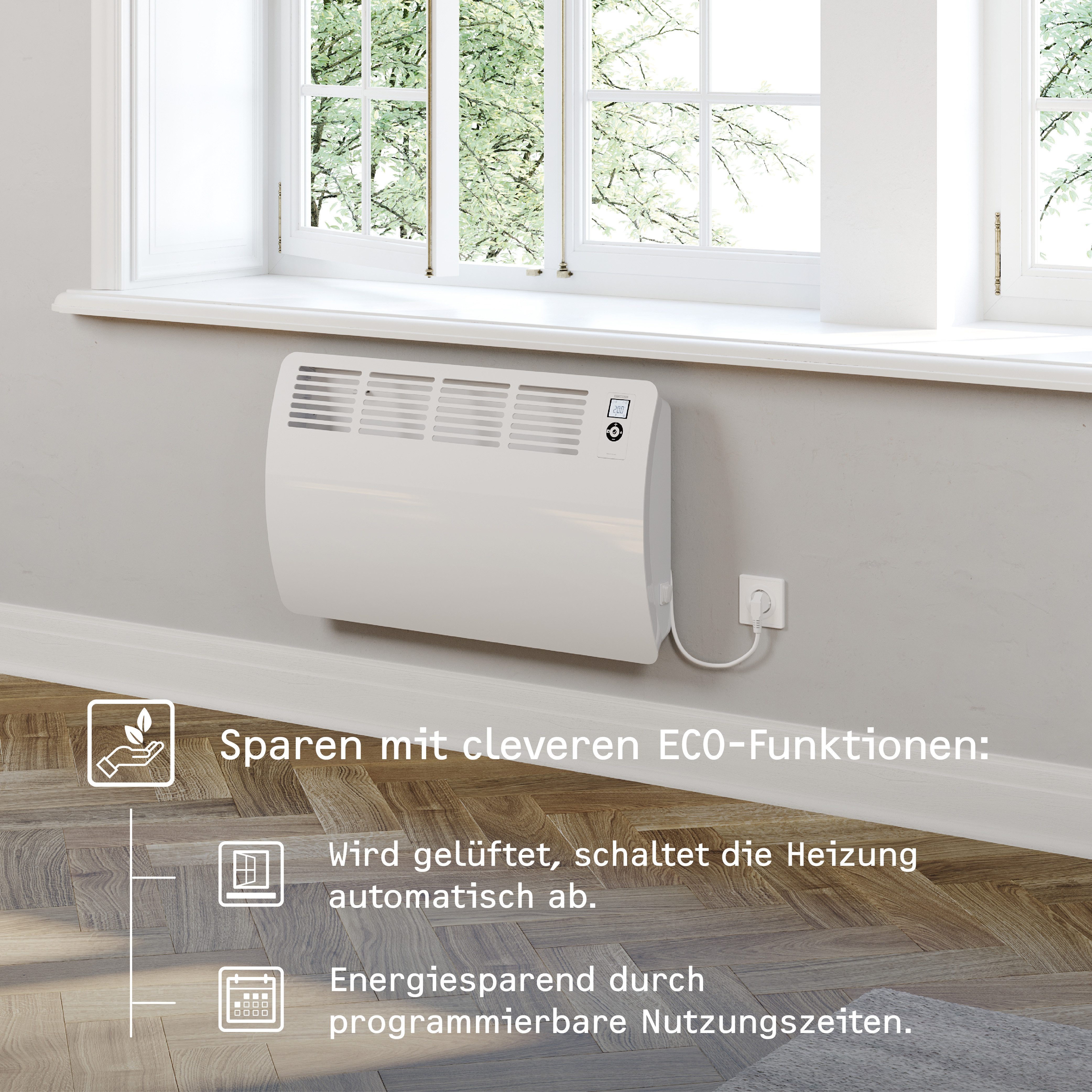 STIEBEL ELTRON Konvektor »CON 20 Premium«, Wandkonvektor, energiesparend, VDE geprüft, 2 kW, für ca. 25 m², LC-Display, Wochen-/120 Min-Kurzzeittimer, Silent Mode