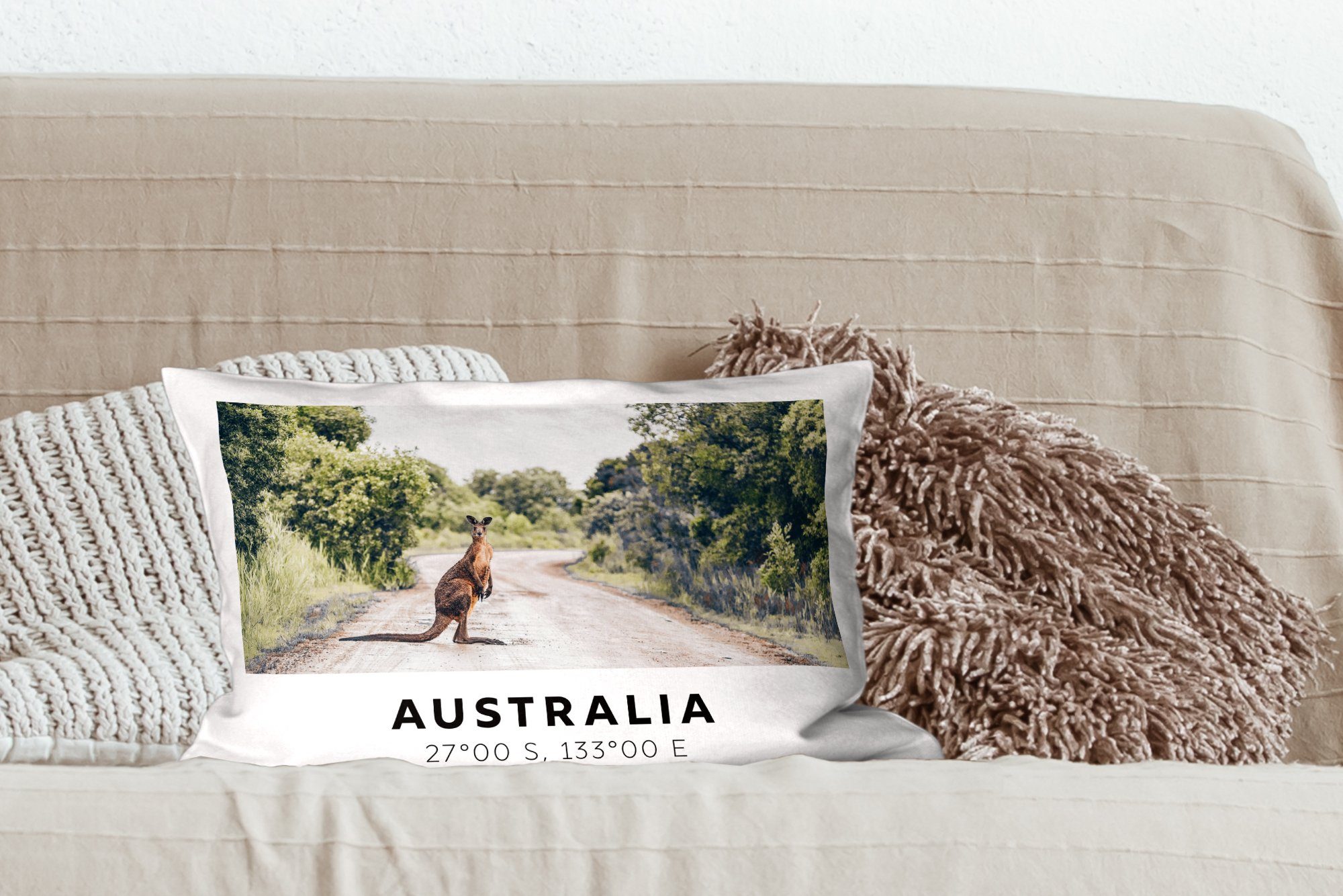 MuchoWow Dekokissen Wohzimmer Tiere, - Zierkissen, Füllung, Känguru Dekokissen - Dekoration, mit Schlafzimmer Australien