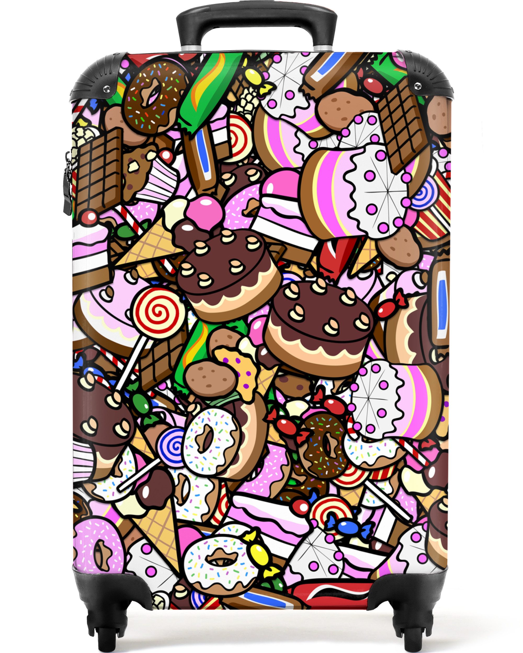 NoBoringSuitcases.com© Kinderkoffer Süßigkeiten - Design - Schokolade - Kuchen - Lutscher - Kinder 55x35x2, 4 Rollen, Kinder Koffer Klein, Trolley Handgepäck, Reisekoffer