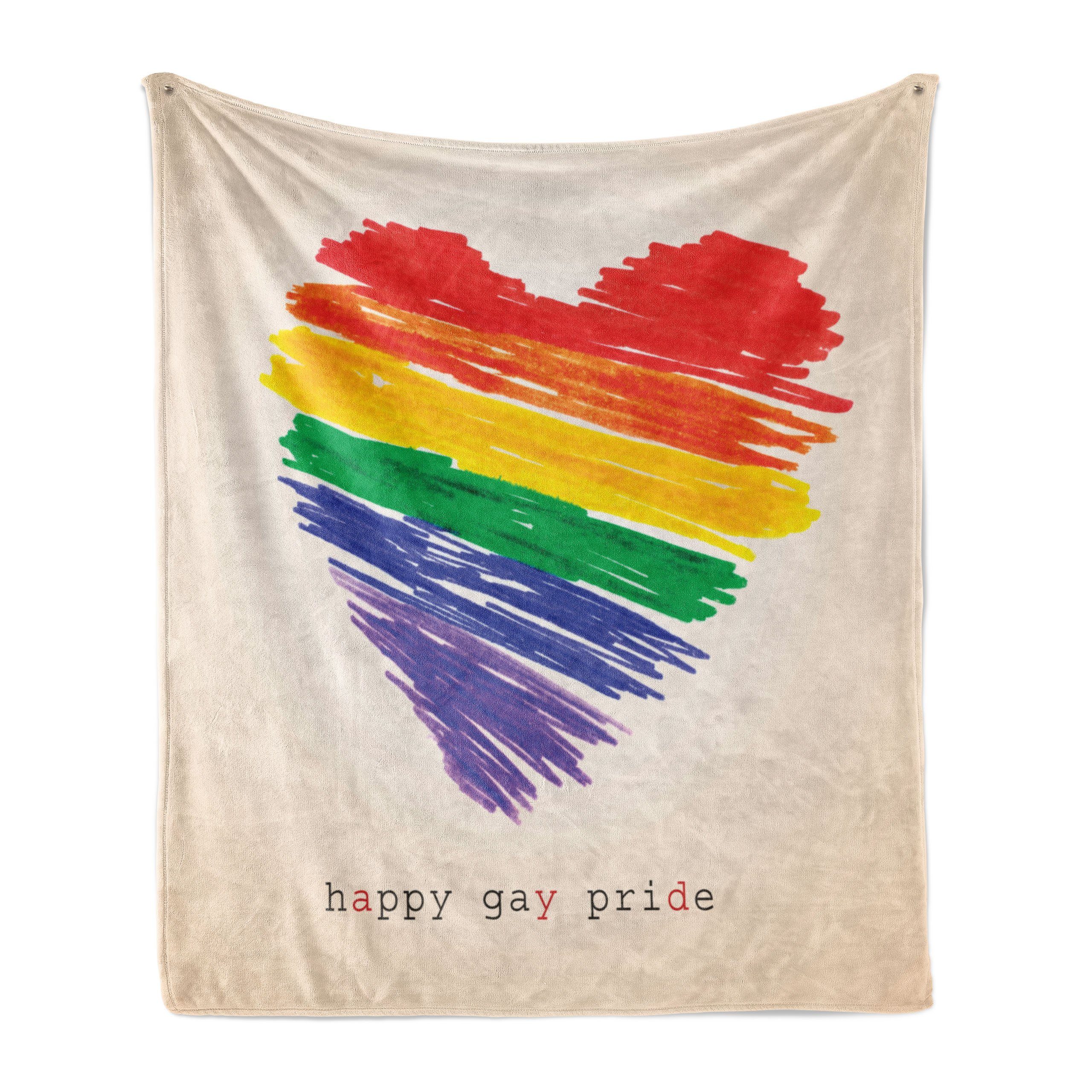 Glücklich und Innen- Wohndecke Homosexuell Regenbogen-Herz Abakuhaus, Plüsch Außenbereich, Pride Gemütlicher den für Stolz