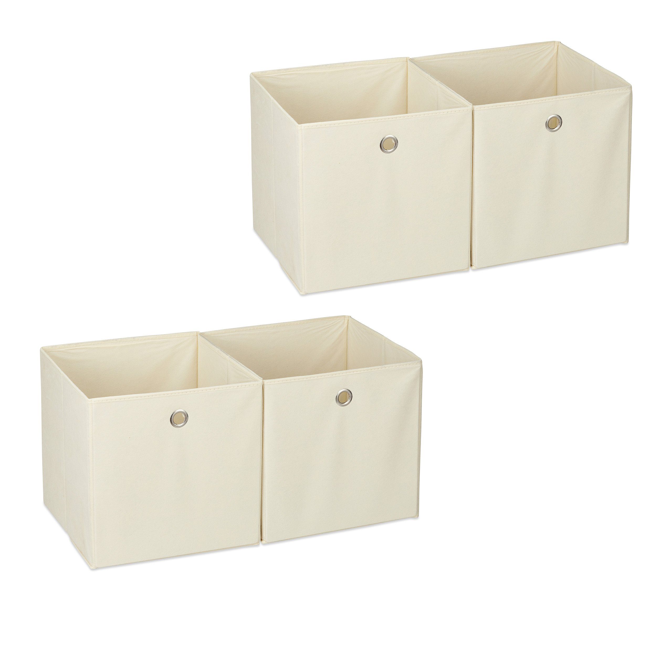 relaxdays Aufbewahrungsbox 4 x Aufbewahrungsbox Stoff beige