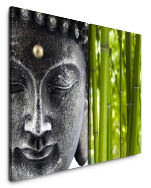Sinus Art Leinwandbild 2 Bilder je 60x90cm Buddha Asien Bambus Meditation Achtsamkeit Ruhe positive Energie
