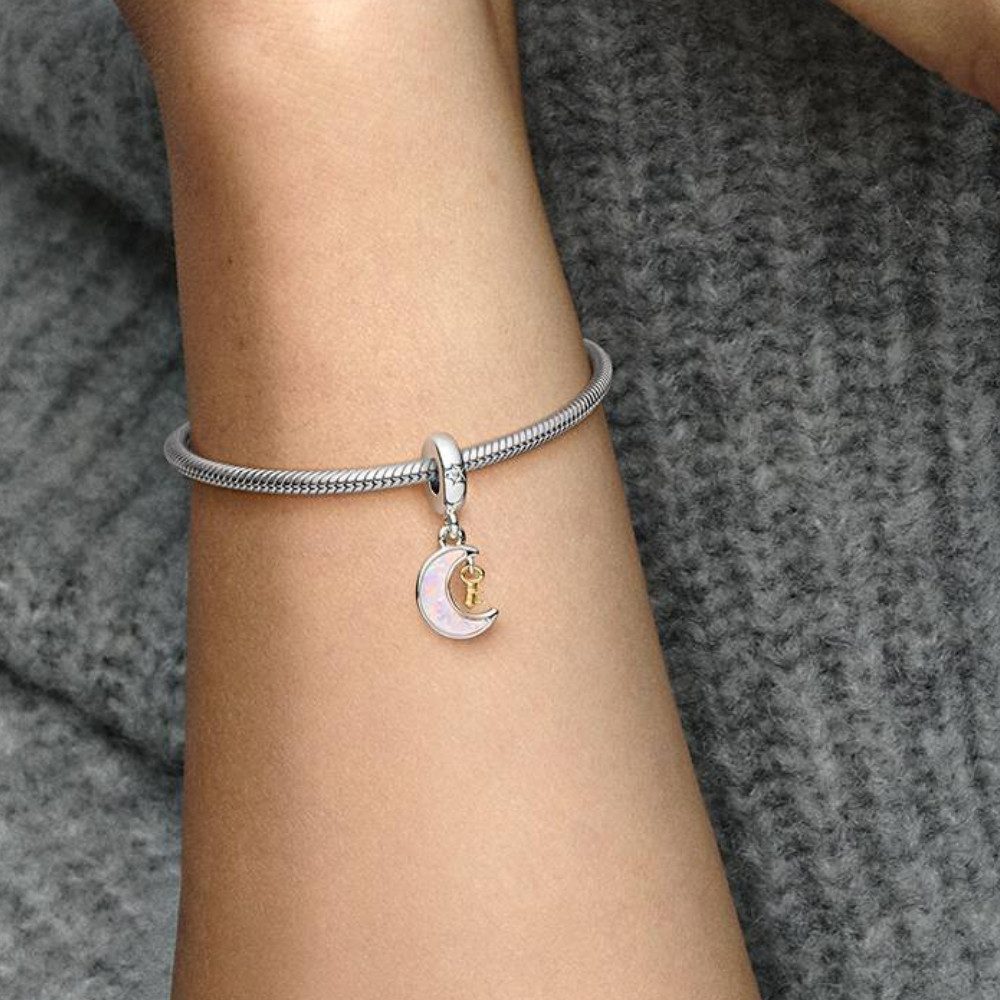 Pandora Charm-Einhänger SHINE-762985C01, Mond, Schlüssel, Opal, Zirkonia