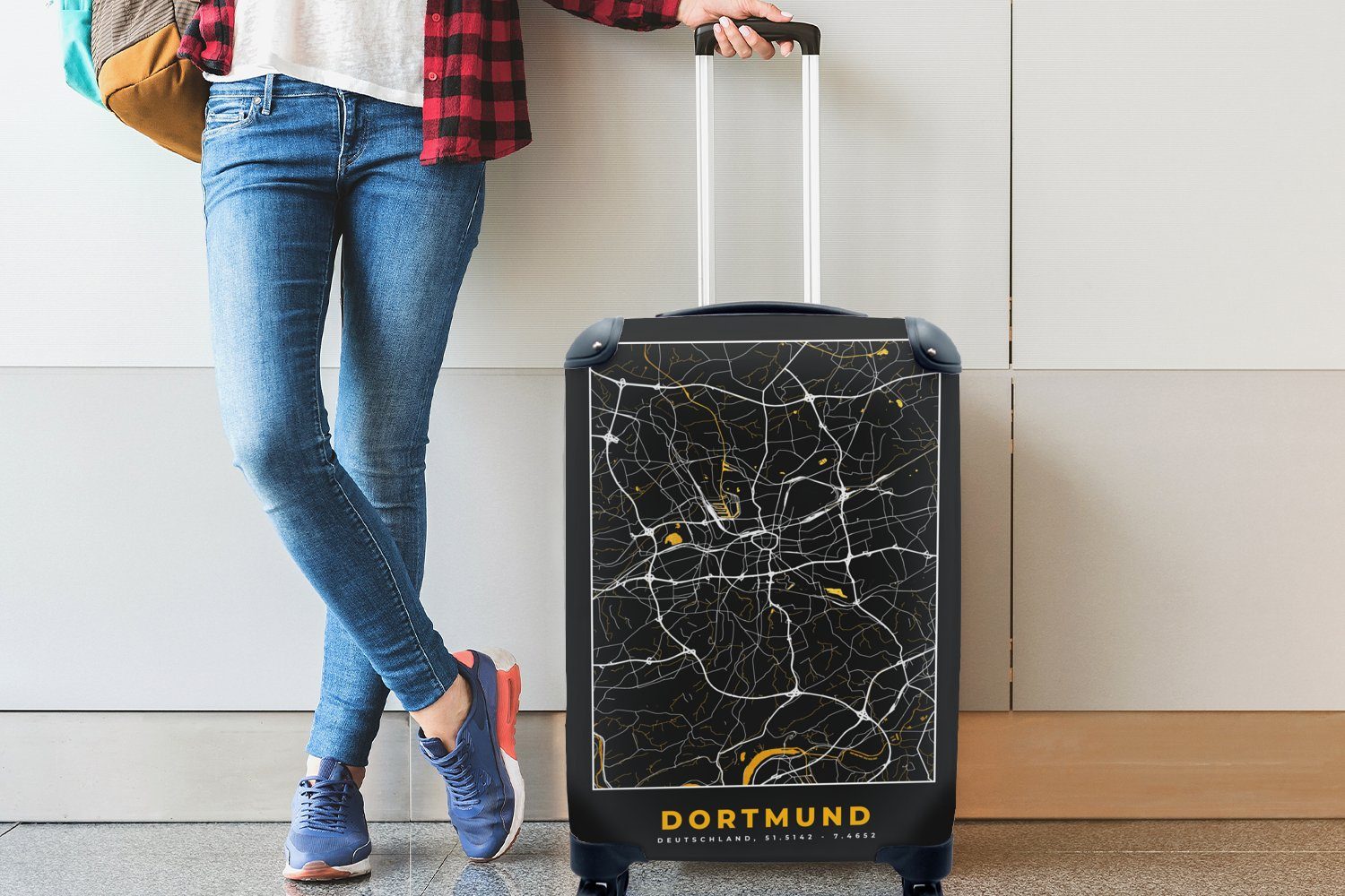 - rollen, Ferien, Dortmund MuchoWow Trolley, Gold Karte für 4 Handgepäckkoffer - Handgepäck - Deutschland Stadtplan, - Reisetasche Rollen, Reisekoffer mit