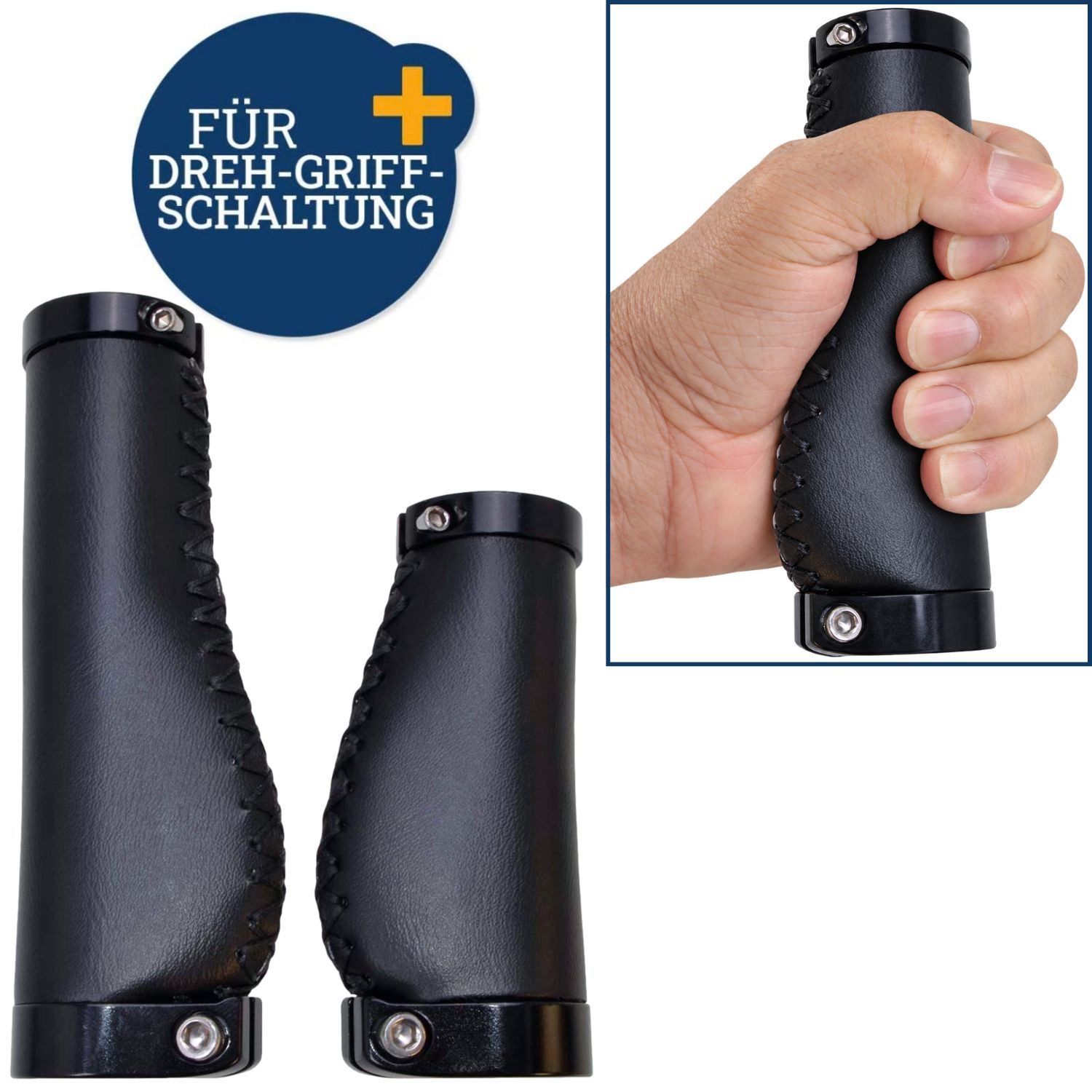 Diedrich Filmer GmbH Fahrradlenkergriff Fahrrad-Griffe Ergonomisch für Drehgriff Schaltung (2x Lenkergriffe, 2-St., Set), Set Kurz Lang Lenker-Griffe Ergo PU Leder Lenkergriffe Fahrradgriffe