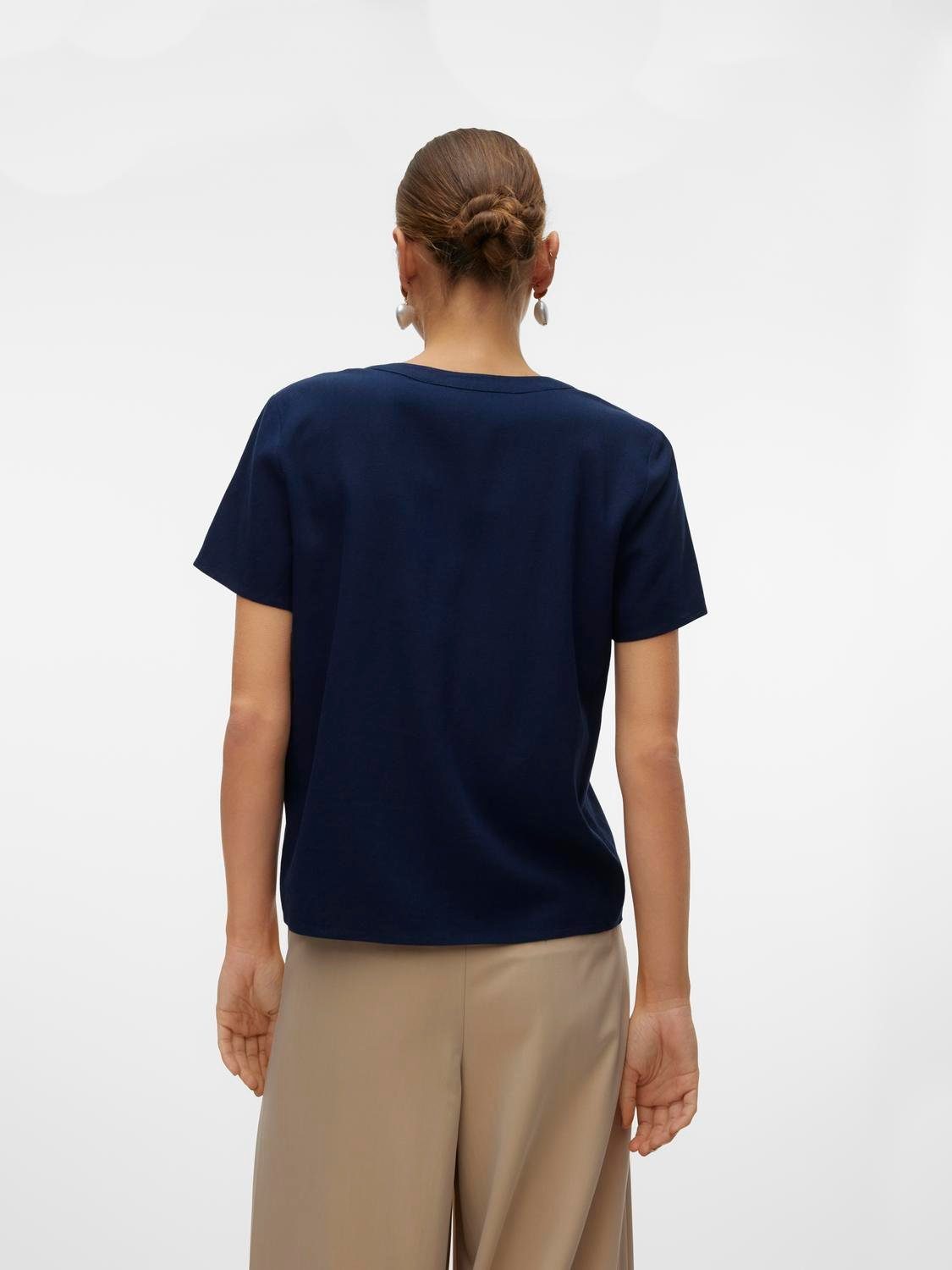 Vero Moda Blusenshirt VMMYMILO SS V-NECK TOP WVN GA mit Leinen