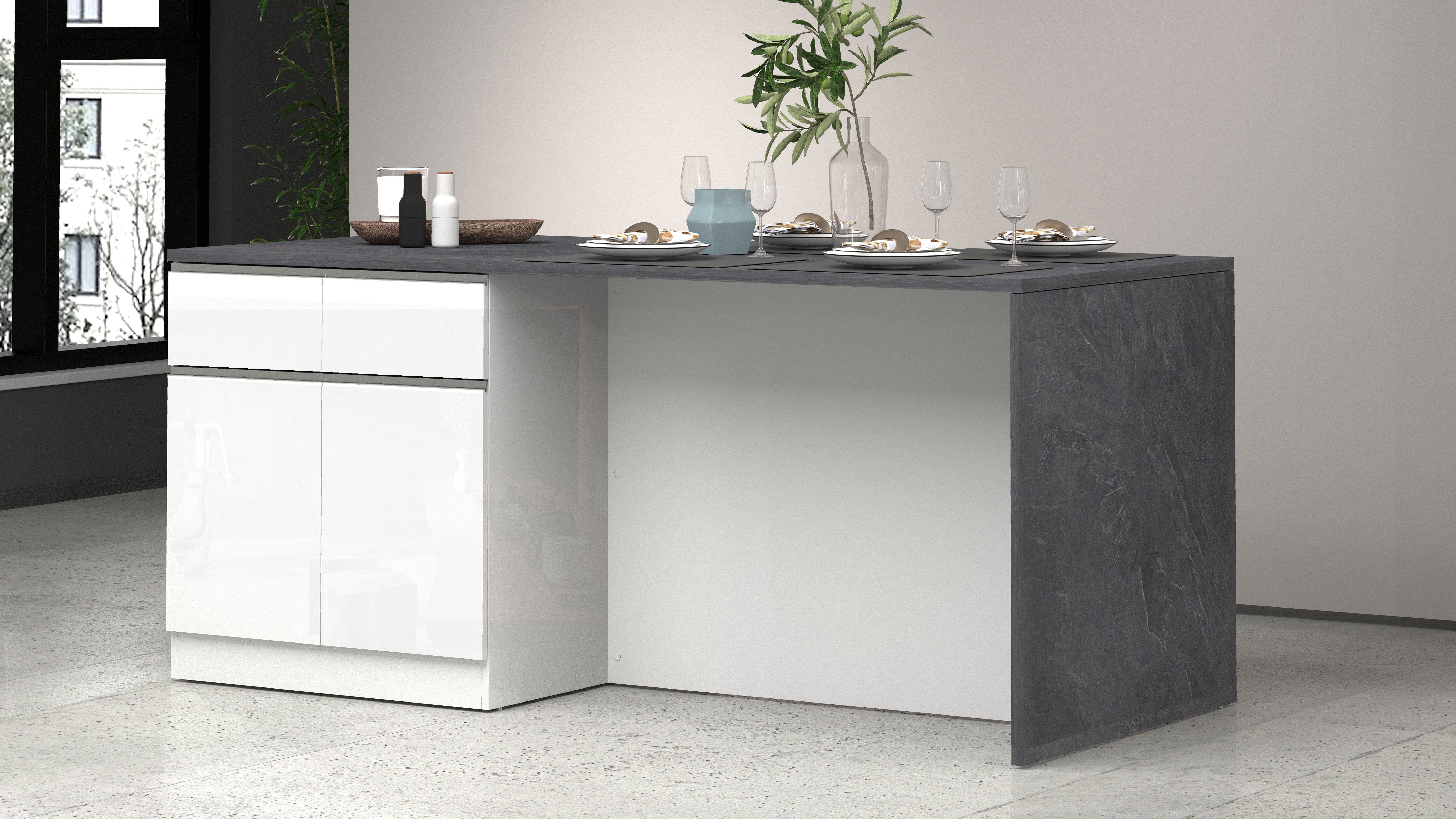 KOCHSTATION Kücheninsel Sole,Kochinsel,Küchenarbeitsblock,Inselküche,Arbeitsinsel, Breite 200 cm mit 4 Türen,4 Schubkästen, Aluminiumgriff