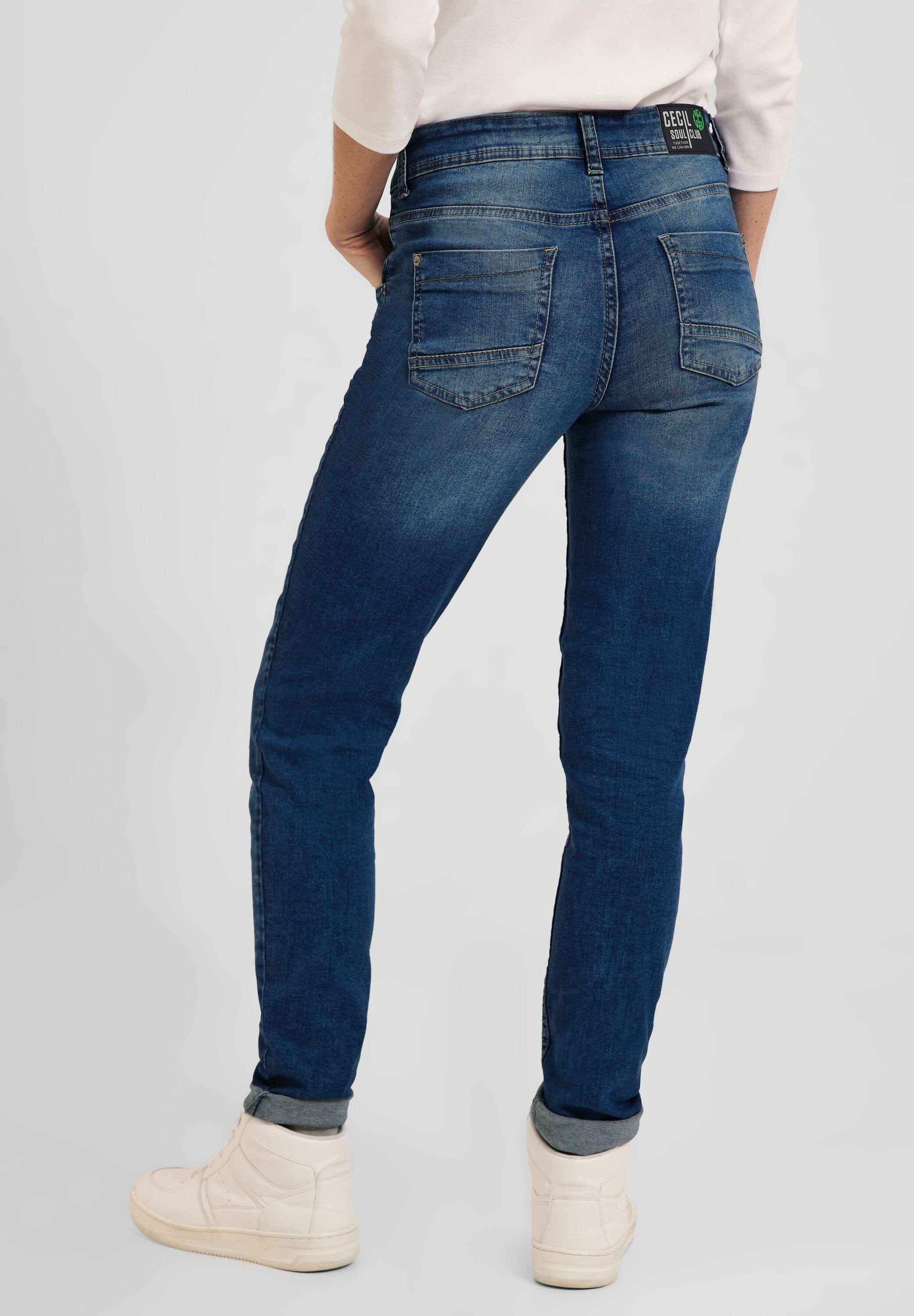 Slim CECIL, Waschung Cecil von Denimhose Five Jeans Pockets, in mittelblauer Cecil Wash Slim-fit-Jeans Mid Basicstyle (1-tlg) Toronto Blue Fit Jeans in