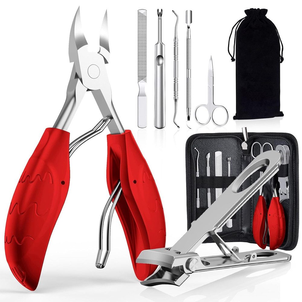 TUWENA Nagelknipser-Set Profi Nagelschere Set, Edelstahl Maniküre Nagelknipser, 7 Pcs Pediküre, Scharf Nagelknipser für Dicke Eingewachsene Fußnägel mit Nagelhautsche