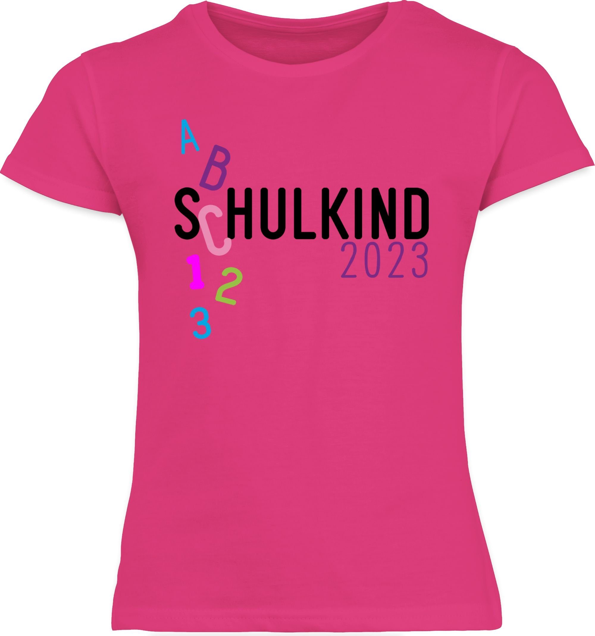 Schulkind rosa Einschulung 1 2023 ABC Shirtracer Mädchen Fuchsia T-Shirt