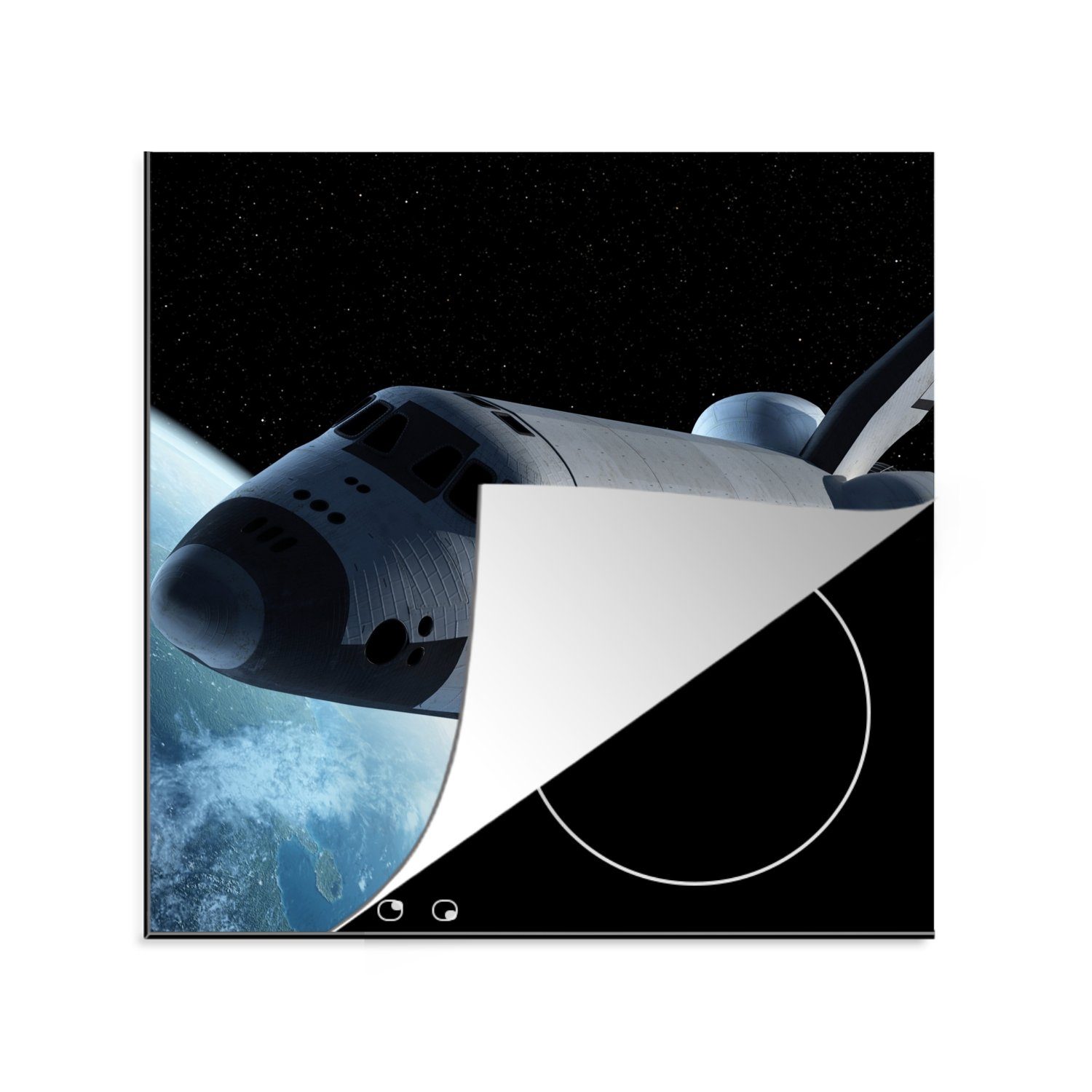MuchoWow Herdblende-/Abdeckplatte Space Shuttle über der Erde, Vinyl, (1 tlg), 78x78 cm, Ceranfeldabdeckung, Arbeitsplatte für küche
