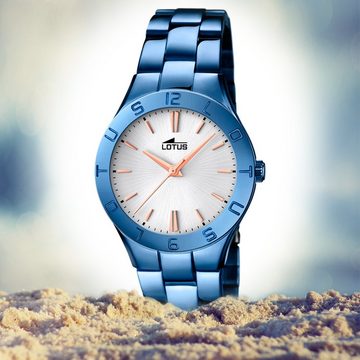 Lotus Quarzuhr Lotus Damen Uhr Fashion L18249/1, Damen Armbanduhr rund, Edelstahlarmband blau