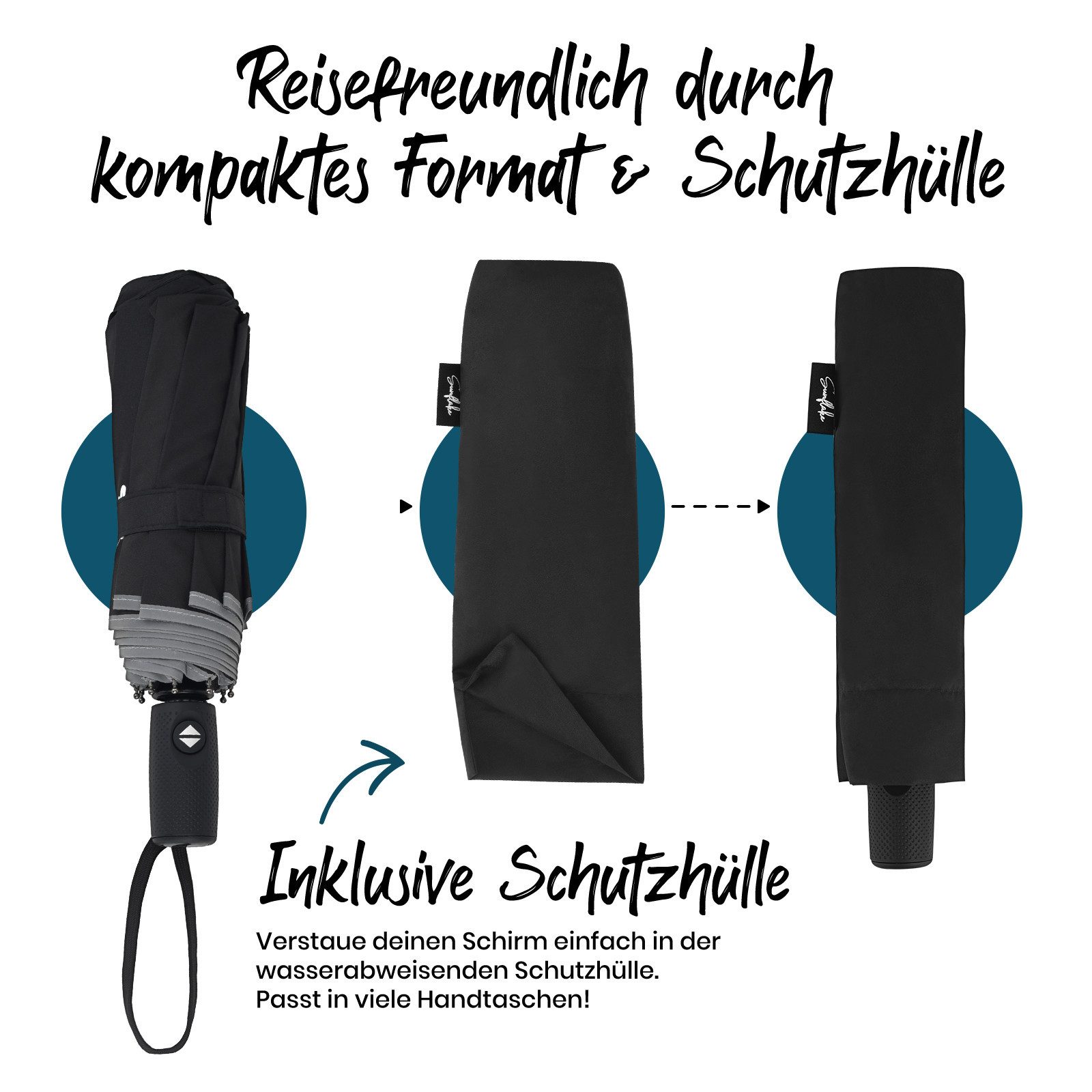 Sunflake Taschenregenschirm Faltbar & Sturmfest - Kompakt mit Doppeltem Dach - Automatik Öffnung