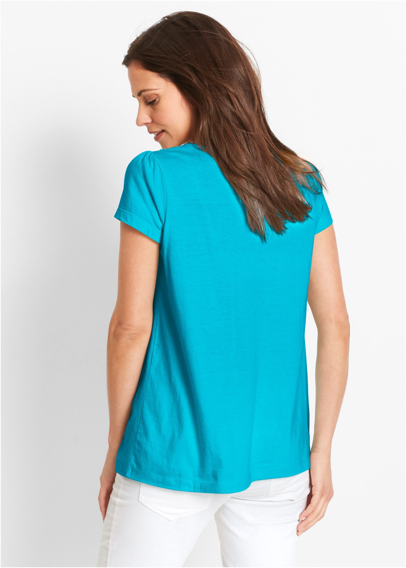 bonprix T-Shirt bequeme Passform, mit Spitzenapplikation in Häkel-Optik, aus Baumwolle
