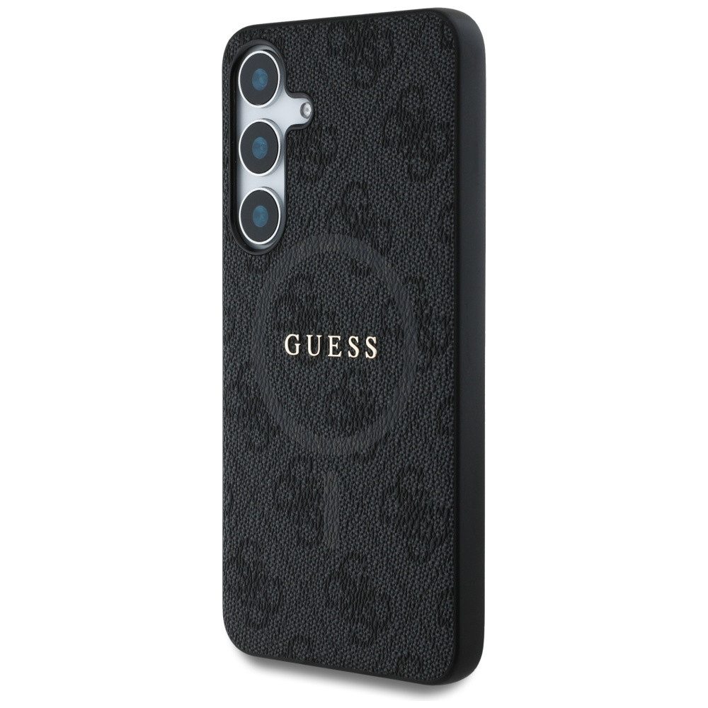 Guess Handyhülle Galaxy S25 Kunstleder grau Magsafe goldfarbenes Logo 6,2 Zoll, Kantenschutz