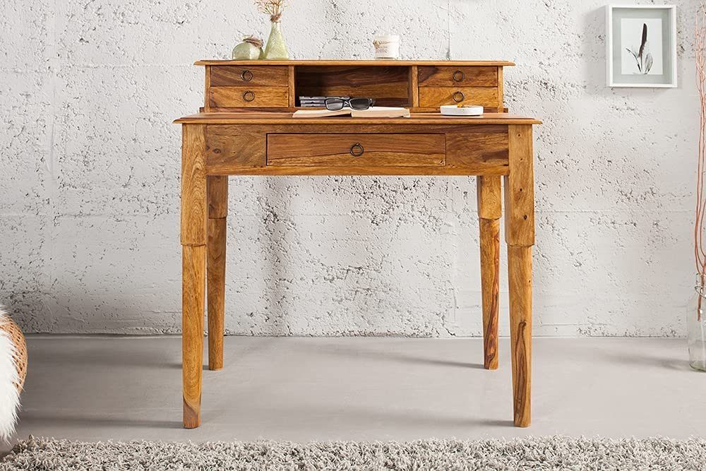 LebensWohnArt Schreibtisch Massiver Sekretär BOMBAY 90cm natural Palisander Schreibtisch – Bild 4 von 5