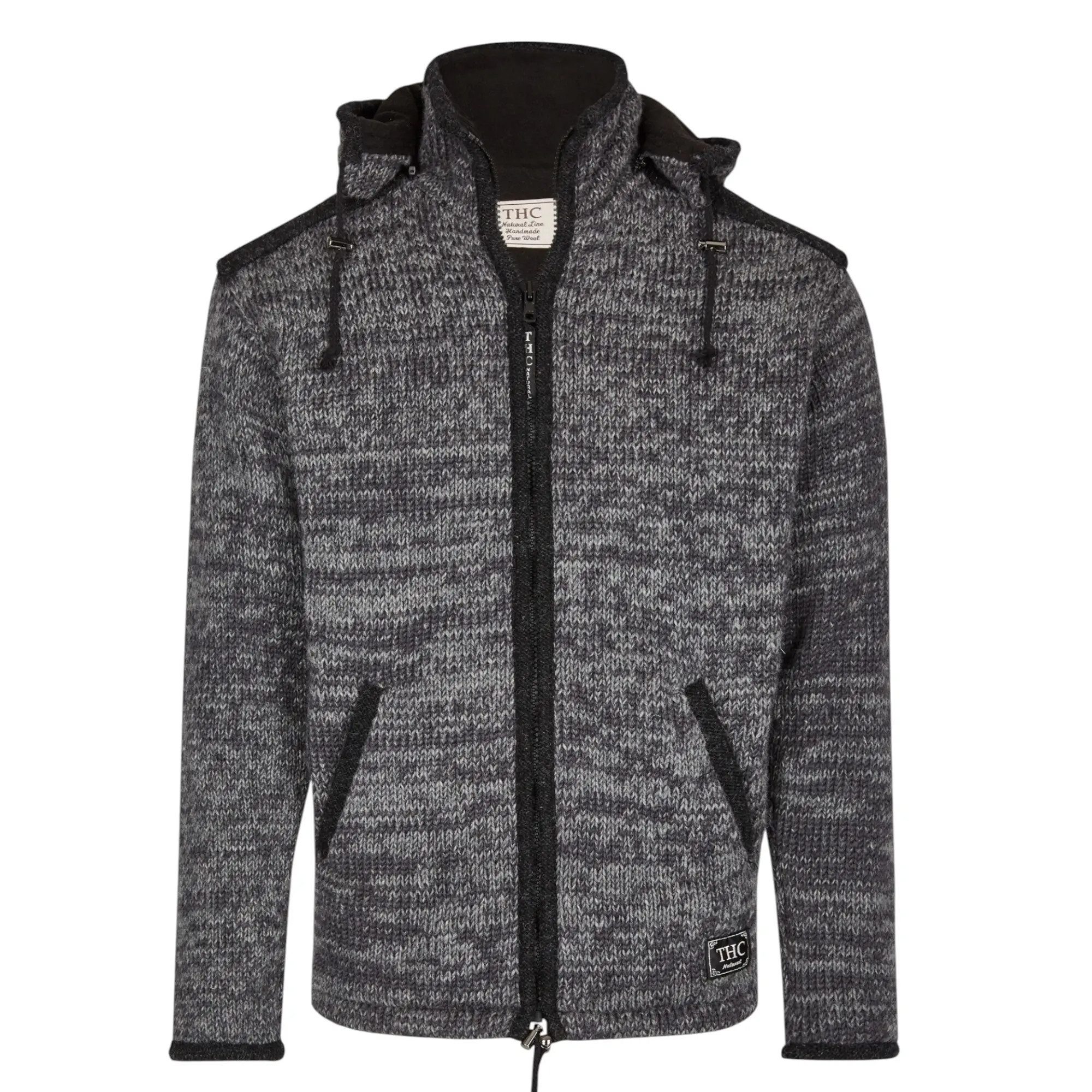 THC Natural Line Strickjacke THC Schafwollstrickjacke anthrazit 809 (1 Stück, 1-tlg., 1 Stück) Strickjacke mit abnehmbarer Kapuze