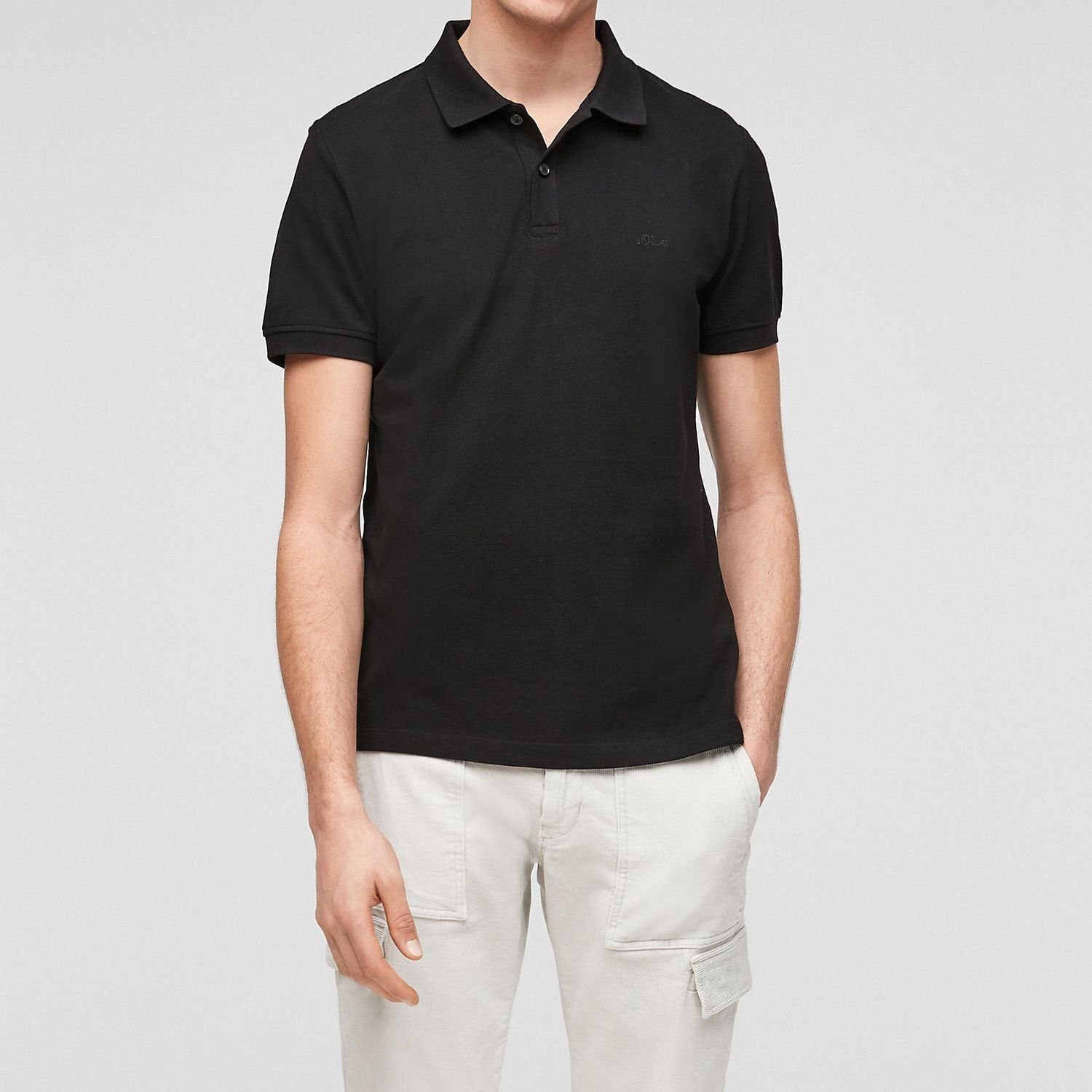 Poloshirt Poloshirt (1-tlg) Logostickerei Schwarz s.Oliver mit