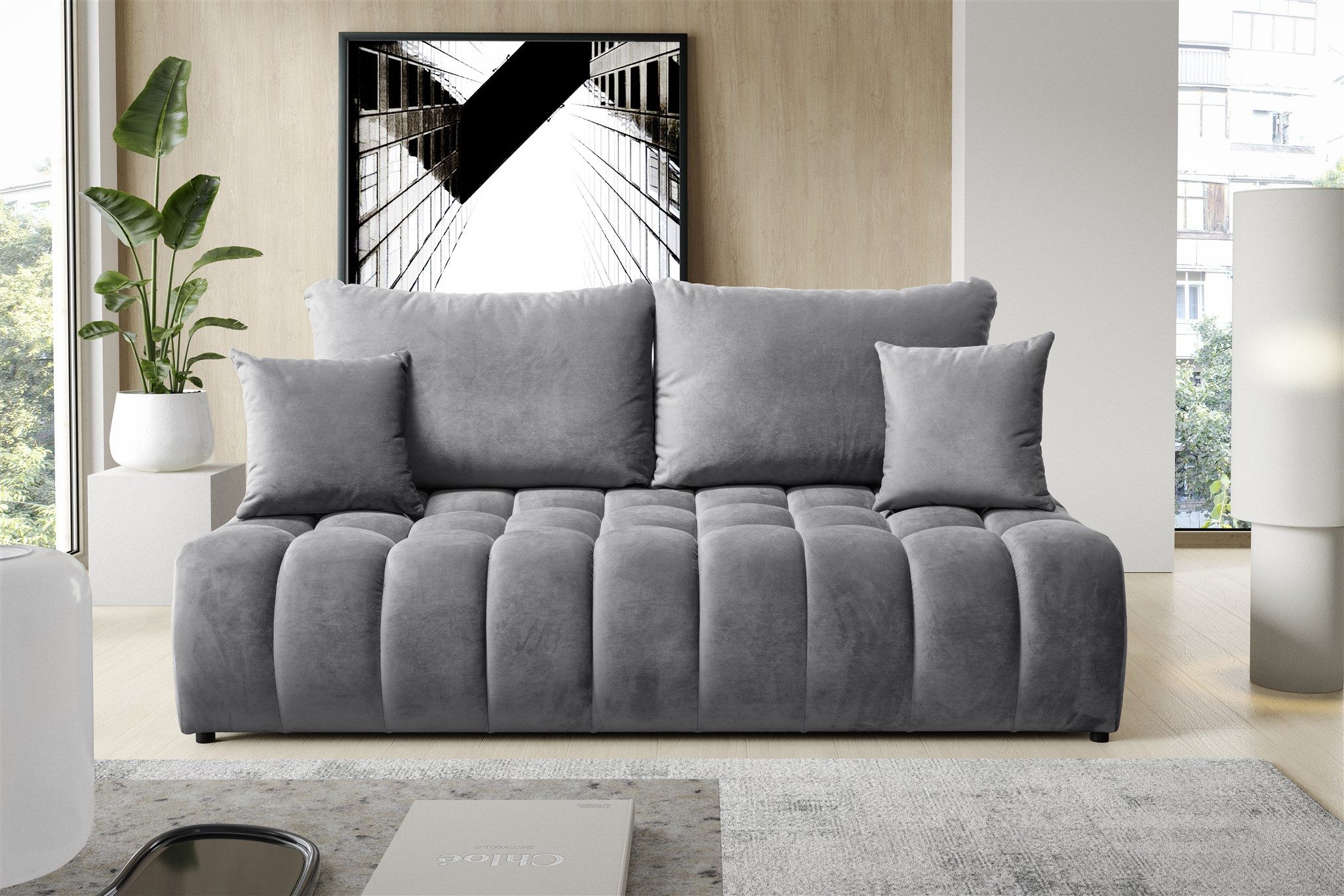 Fun Möbel 3-Sitzer Sofa mit Schlaffunktion NINA in Stoff Soft (Plüsch), inkl. 2 x Rückenkissen und. 2 x Zierkissen