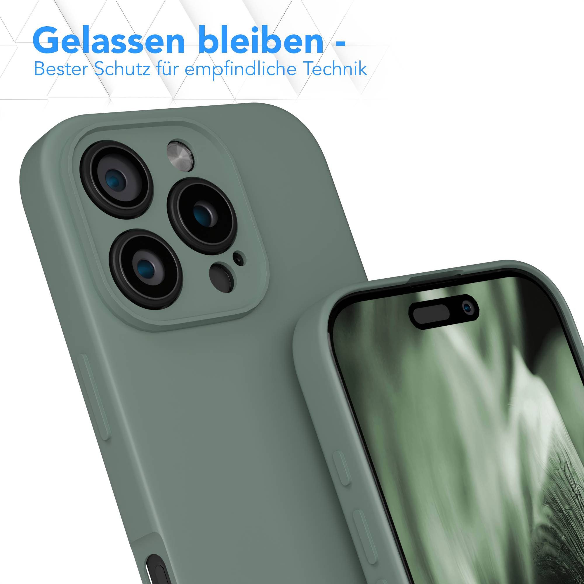 EAZY CASE Handyhülle für Apple iPhone 16 Pro Hülle Silikon 6,3 Zoll, Schutzhülle mit Kameraschutz stoßfest telefonhülle Matt Dunkelgrün – Bild 4 von 5