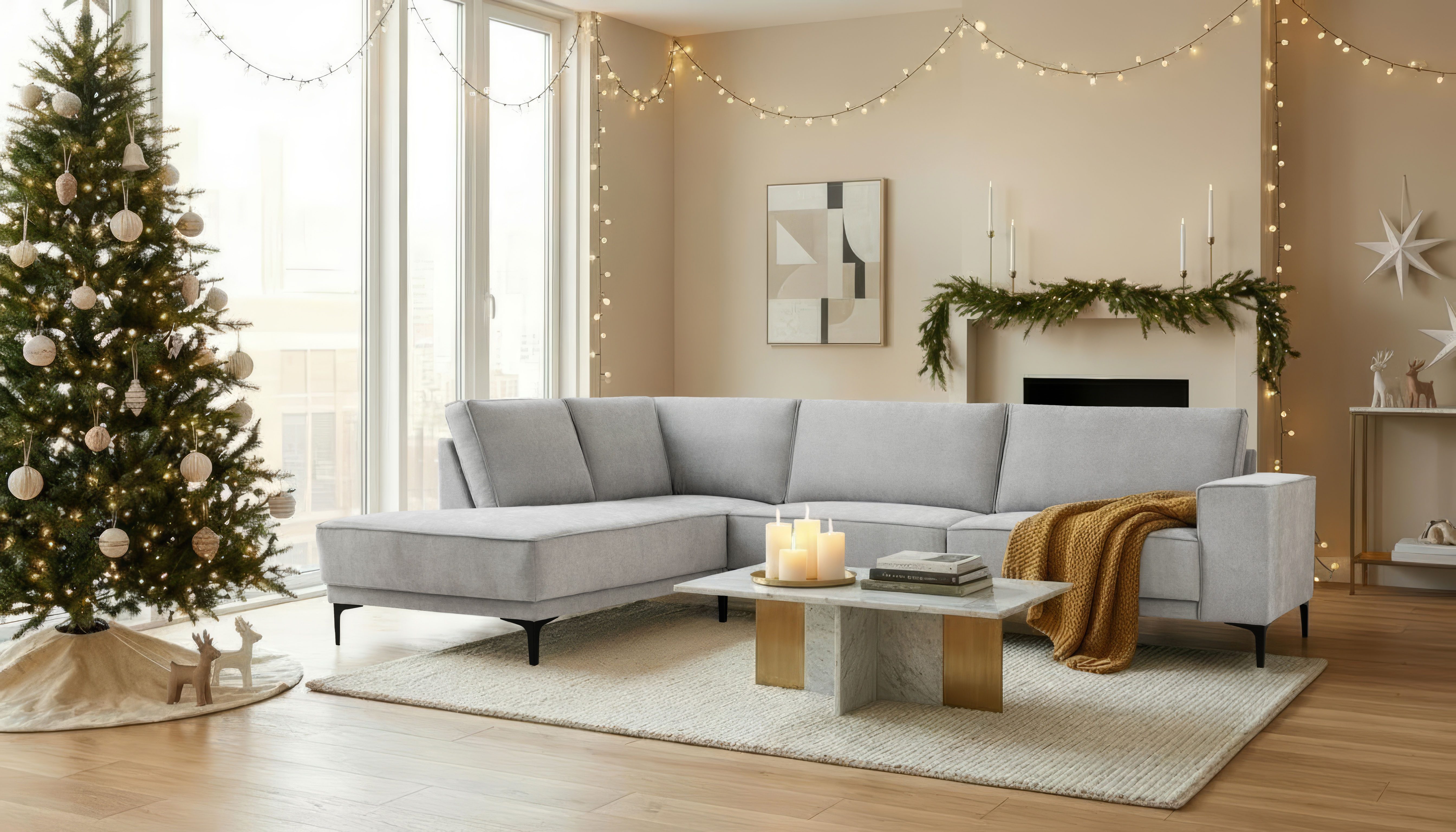 OTTO home Ecksofa OLAND L-Form, B: 289 cm, Skandi-Design, Struktur, Flachgewebe, Luxus-Microfaser, Boucle