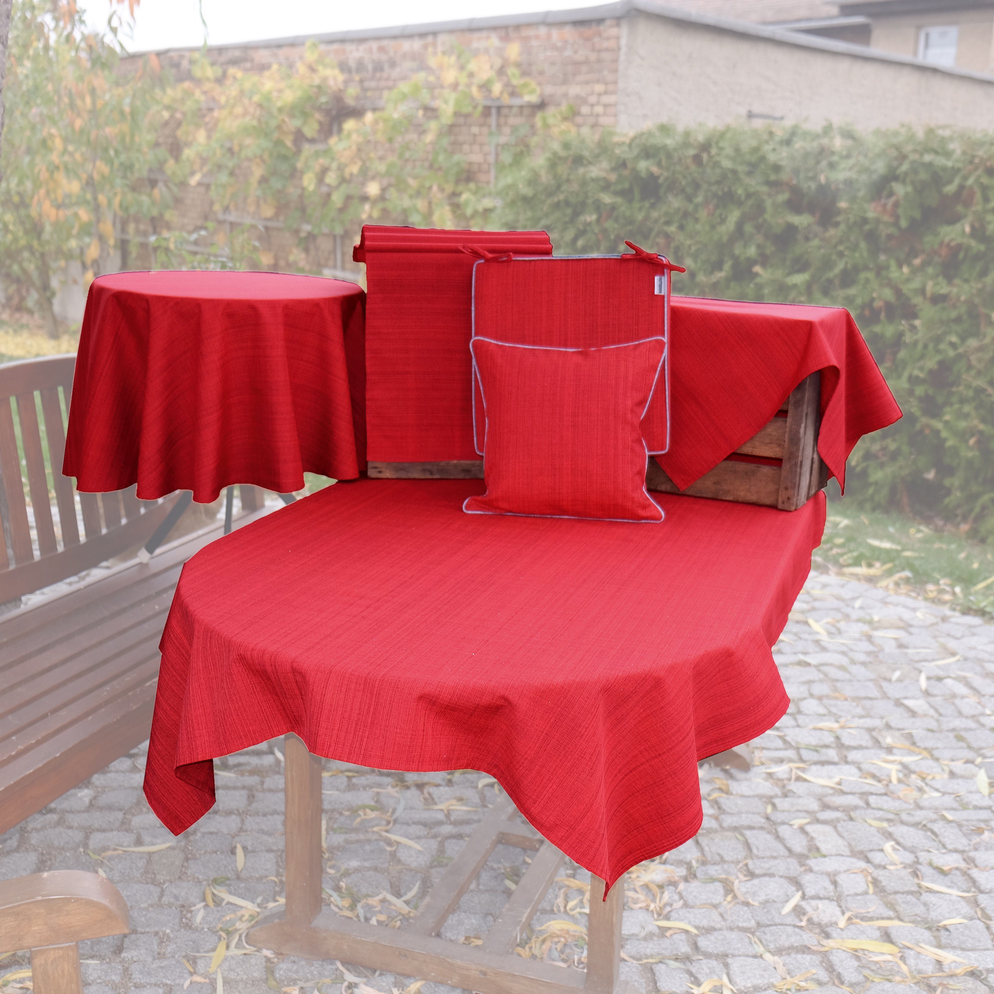 wetterbeständig Draussen Drinnen, Tischwäsche rot meliert und TextilDepot24 für Gartentischdecke Outdoor