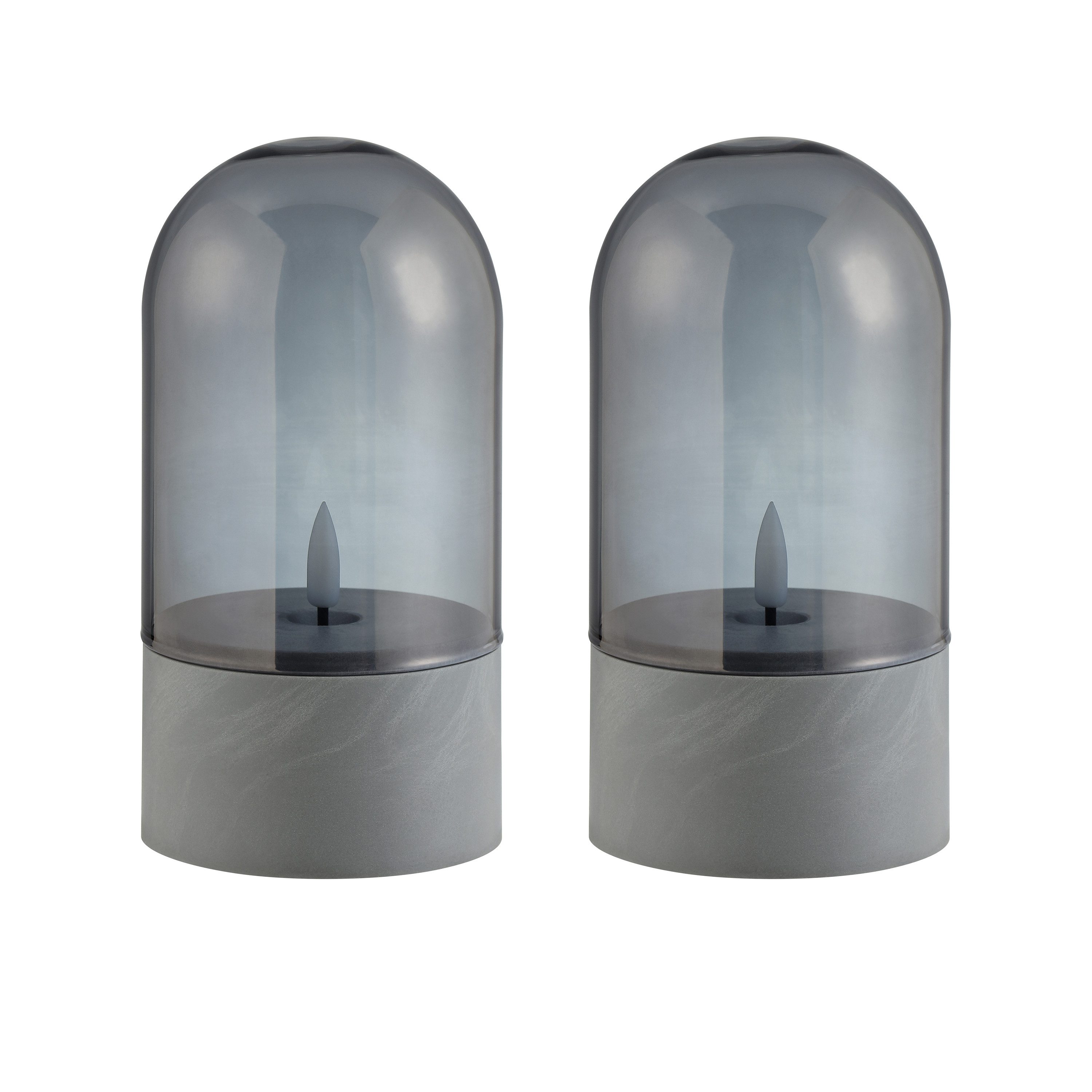 Brilliant LED Tischleuchte Illusion mit Batterie (exkl), LED fest integriert, LED-Kerzen Tischleuchten 2er-Set, 16x8 cm, Rauchglas, 2500 K, grau – Bild 5 von 5