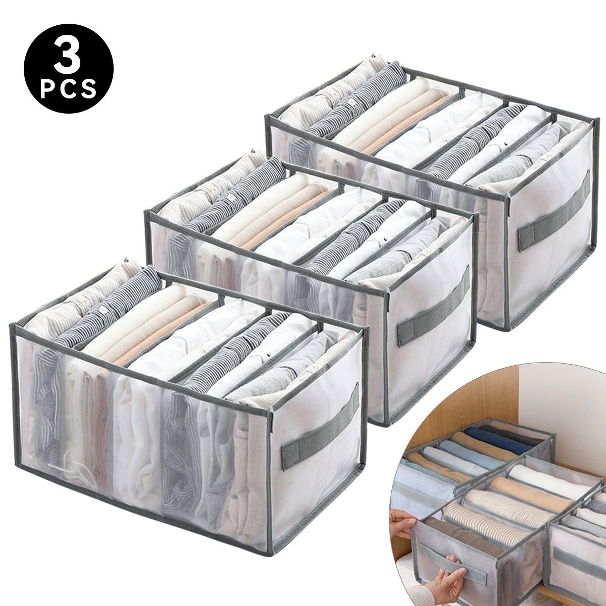 DOPWii Aufbewahrungsbox 3 Stück Faltbare Aufbewahrungsboxen für Kleidung, mit 9 Fächern