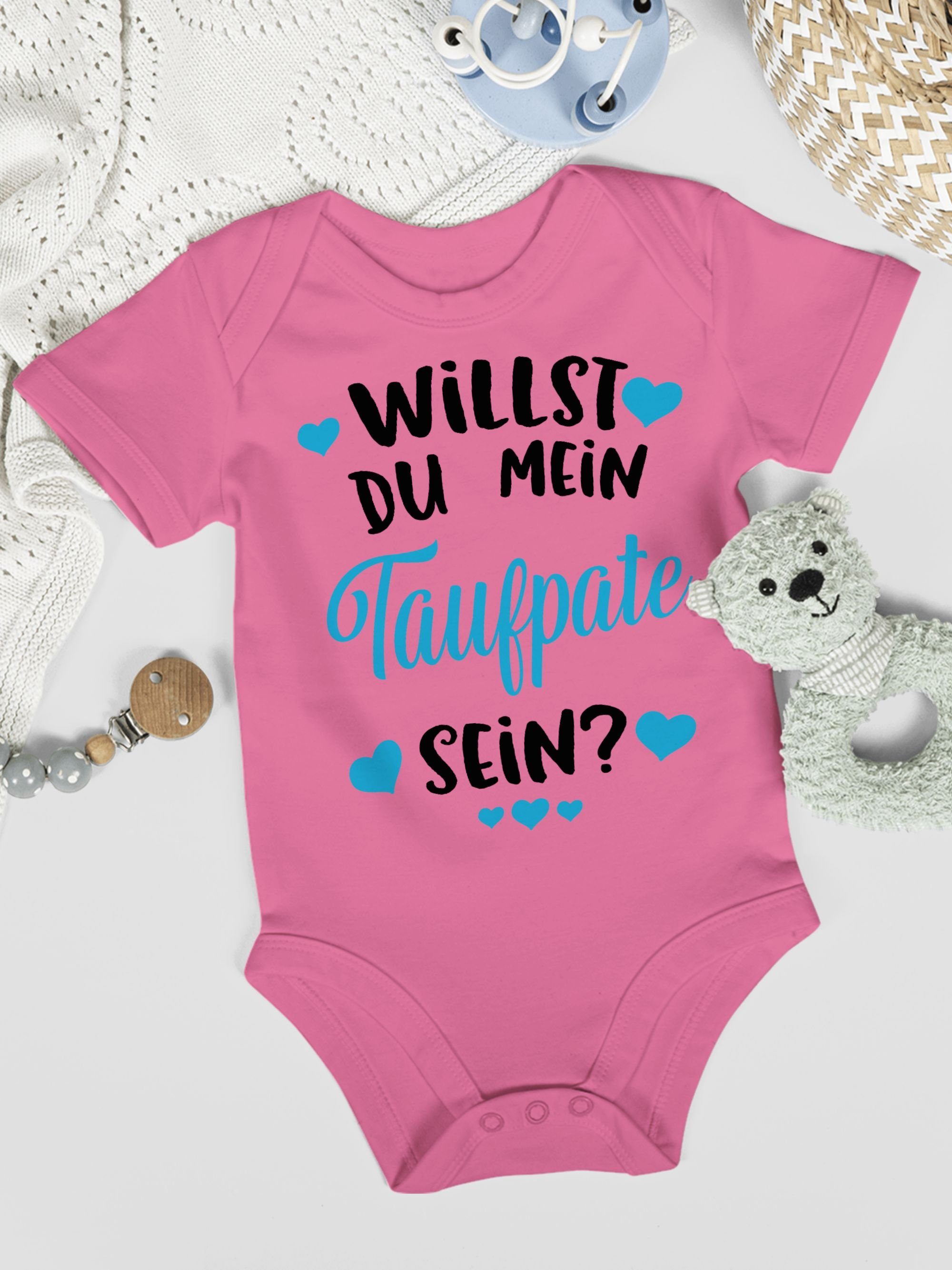 hellblau Baby Willst Pink Sprüche 2 Shirtracer sein? Shirtbody Taufpate mein du -