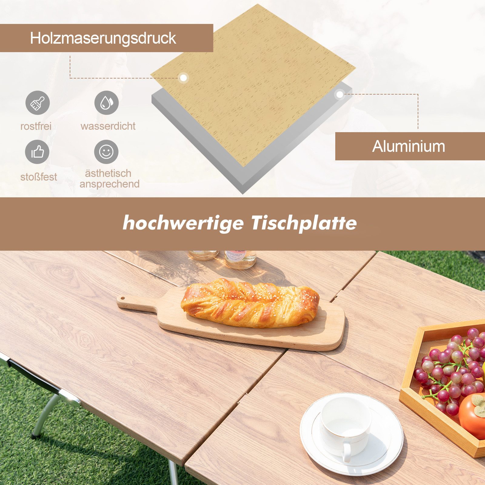 COSTWAY Campingtisch Klapptisch (2-St), ausziehbar, klappbar, Aluminiumgestell