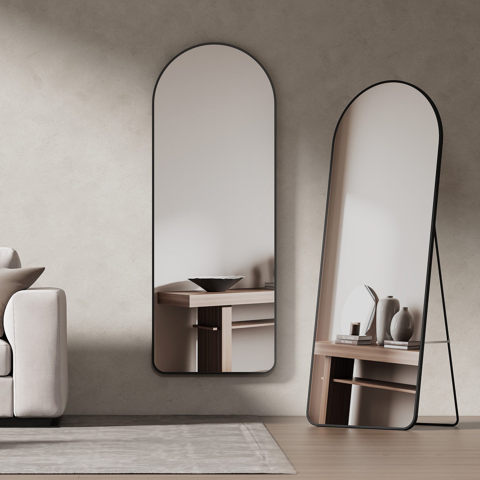 EMKE Standspiegel Bogen Standspiegel Ganzkörperspiegel mit Rahmen aus Aluminiumlegierung, für Wohn-,Schlaf-, Aufenthalt und Ankleidezimmer